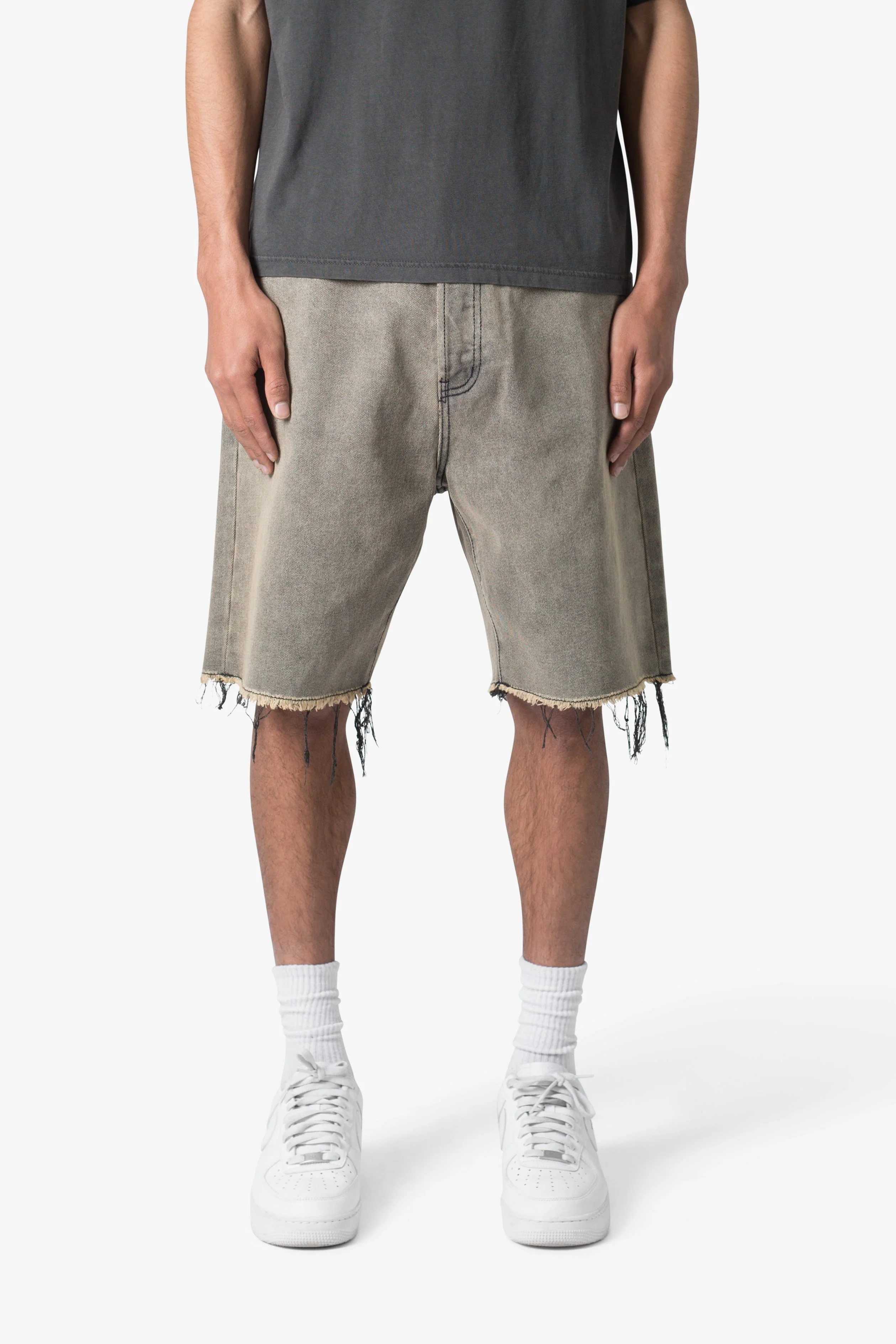 Distressed Mineral Denim Shorts - Brown - Image 2