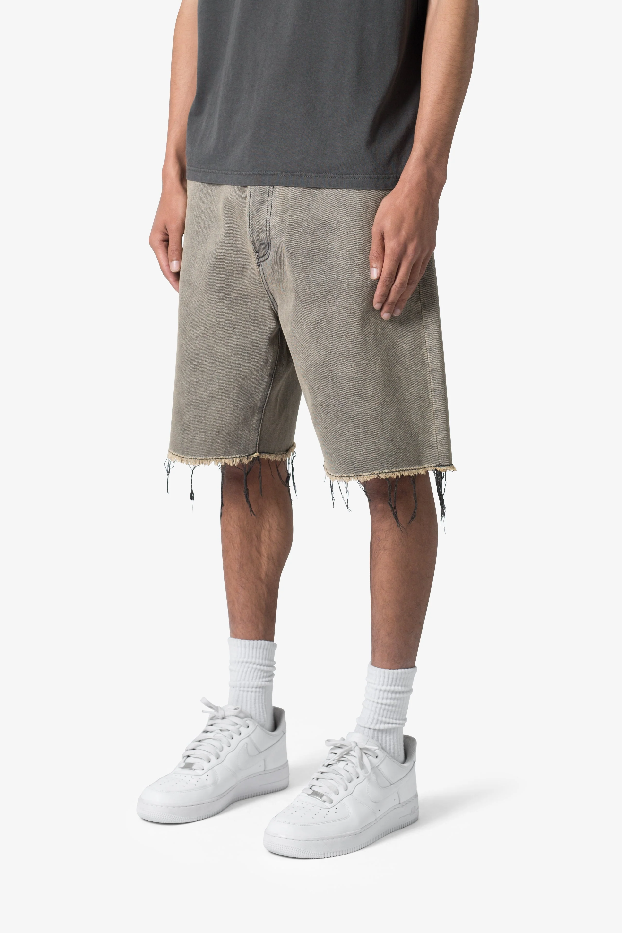 Distressed Mineral Denim Shorts - Brown - Image 3