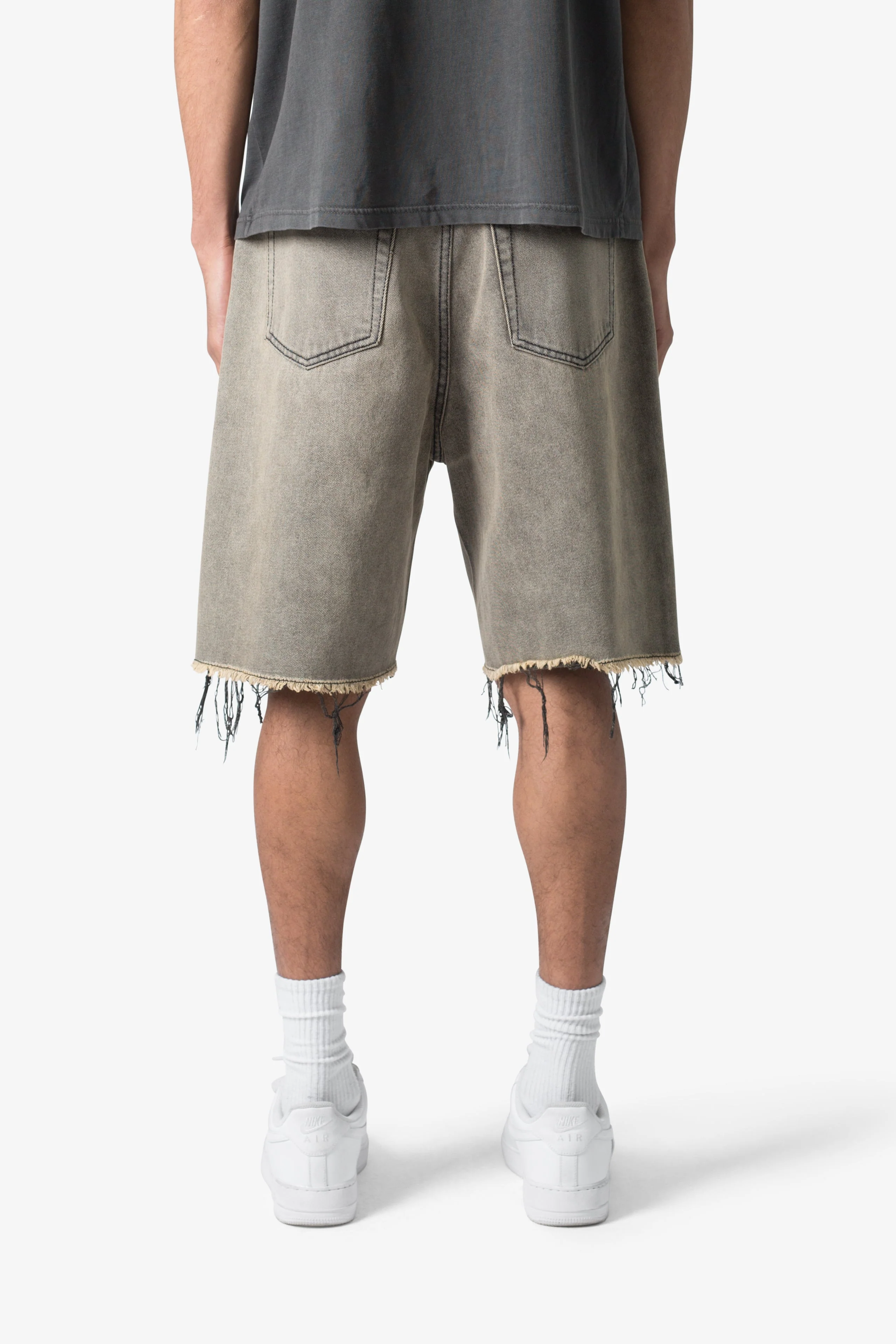 Distressed Mineral Denim Shorts - Brown - Image 5
