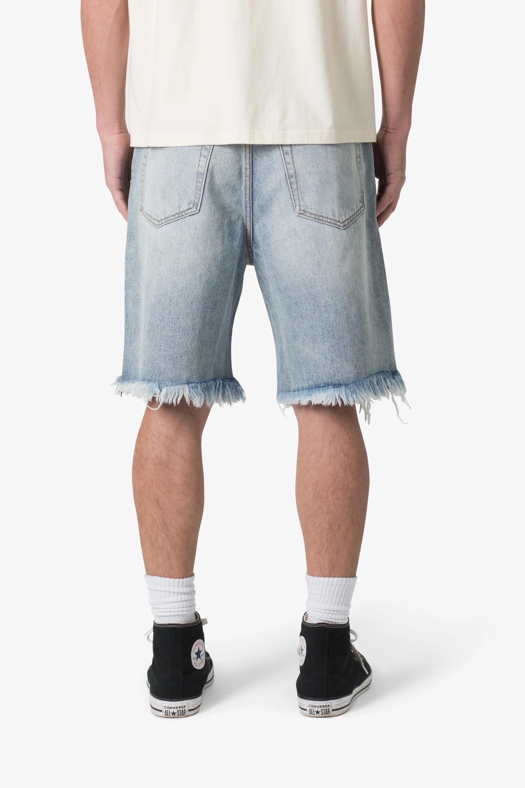 Distressed Spider Denim Shorts - Light Blue - Image 5