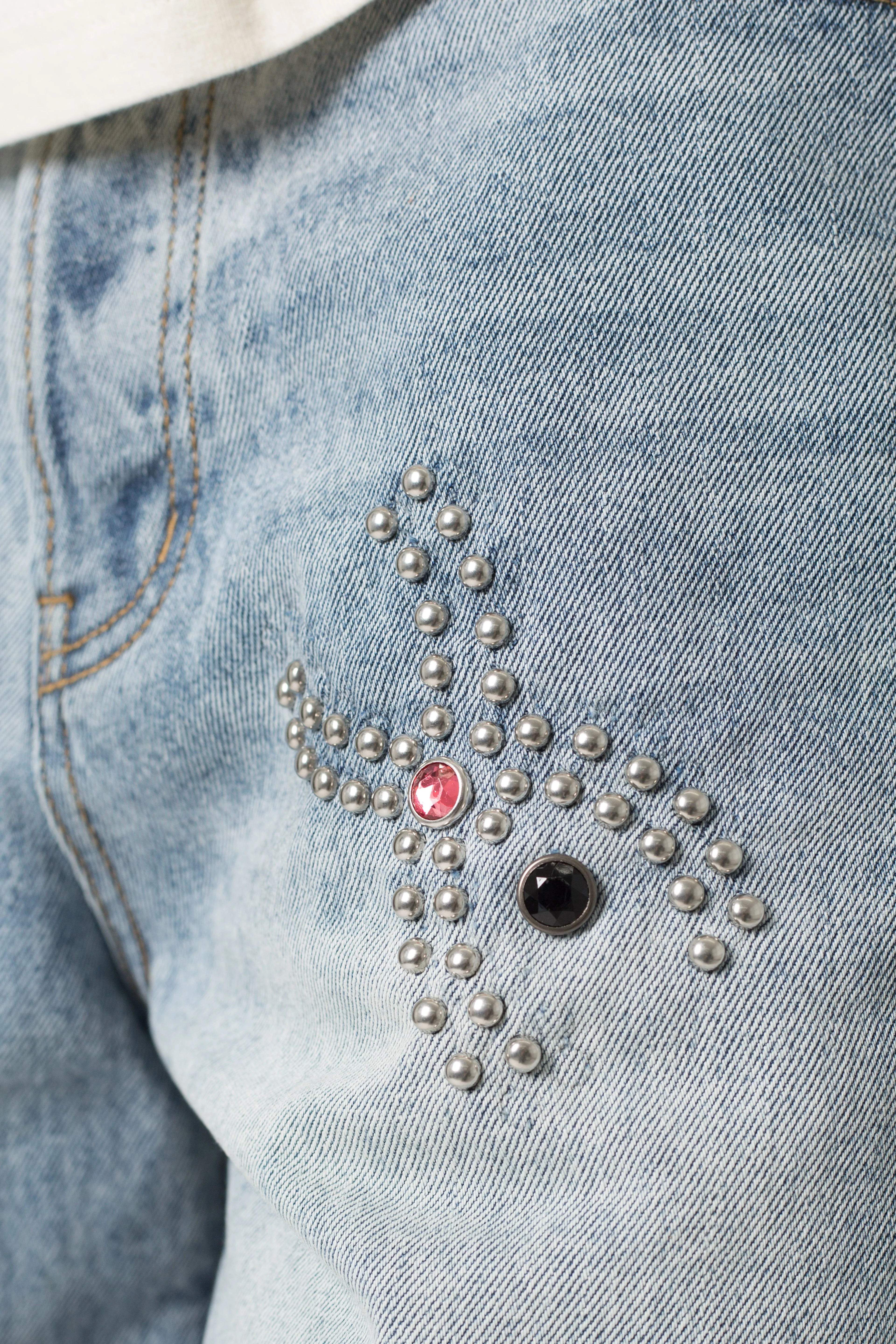 Distressed Spider Denim Shorts - Light Blue - Image 9