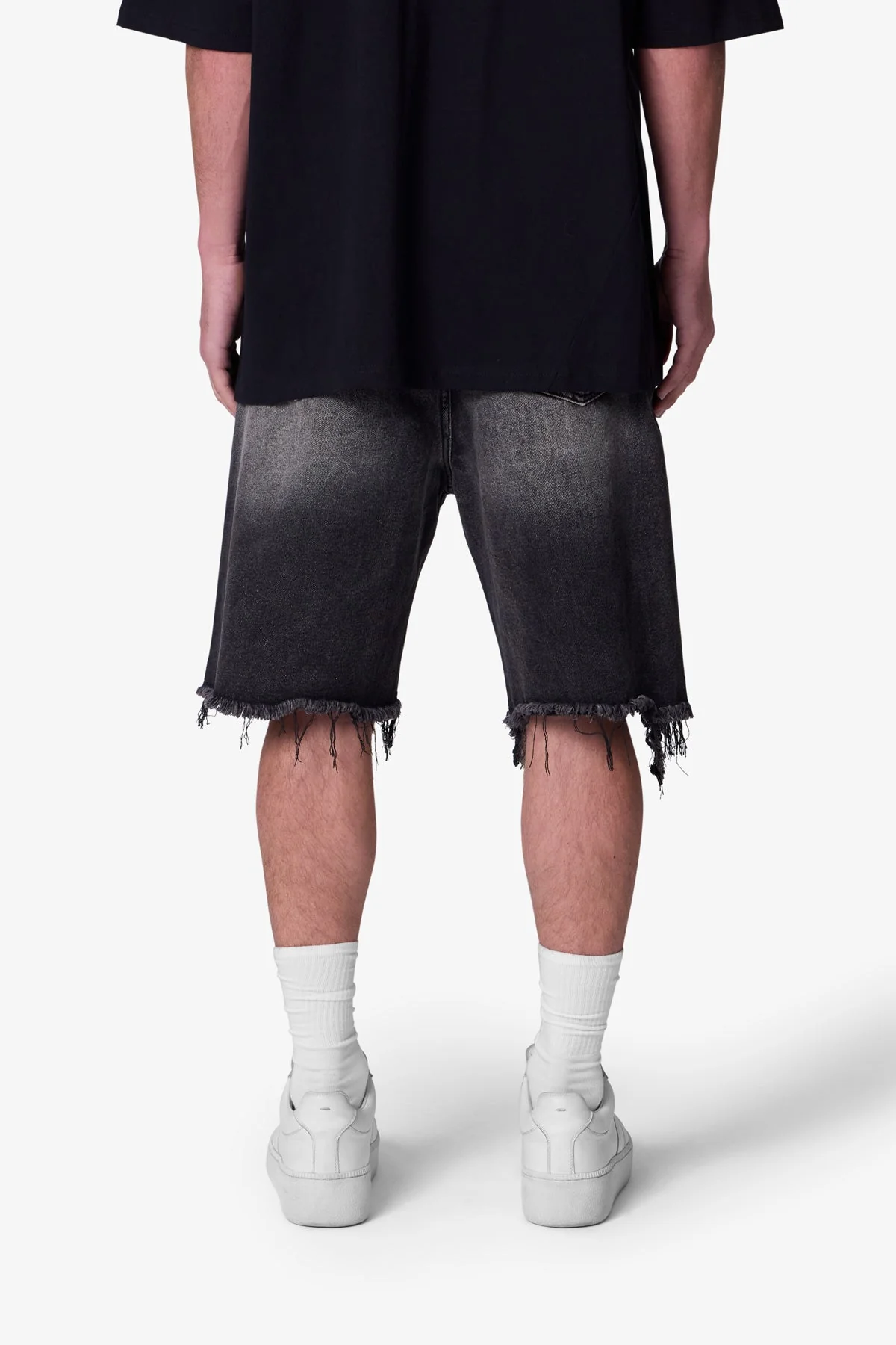 Distressed Spider Denim Shorts - Washed Black - Image 5