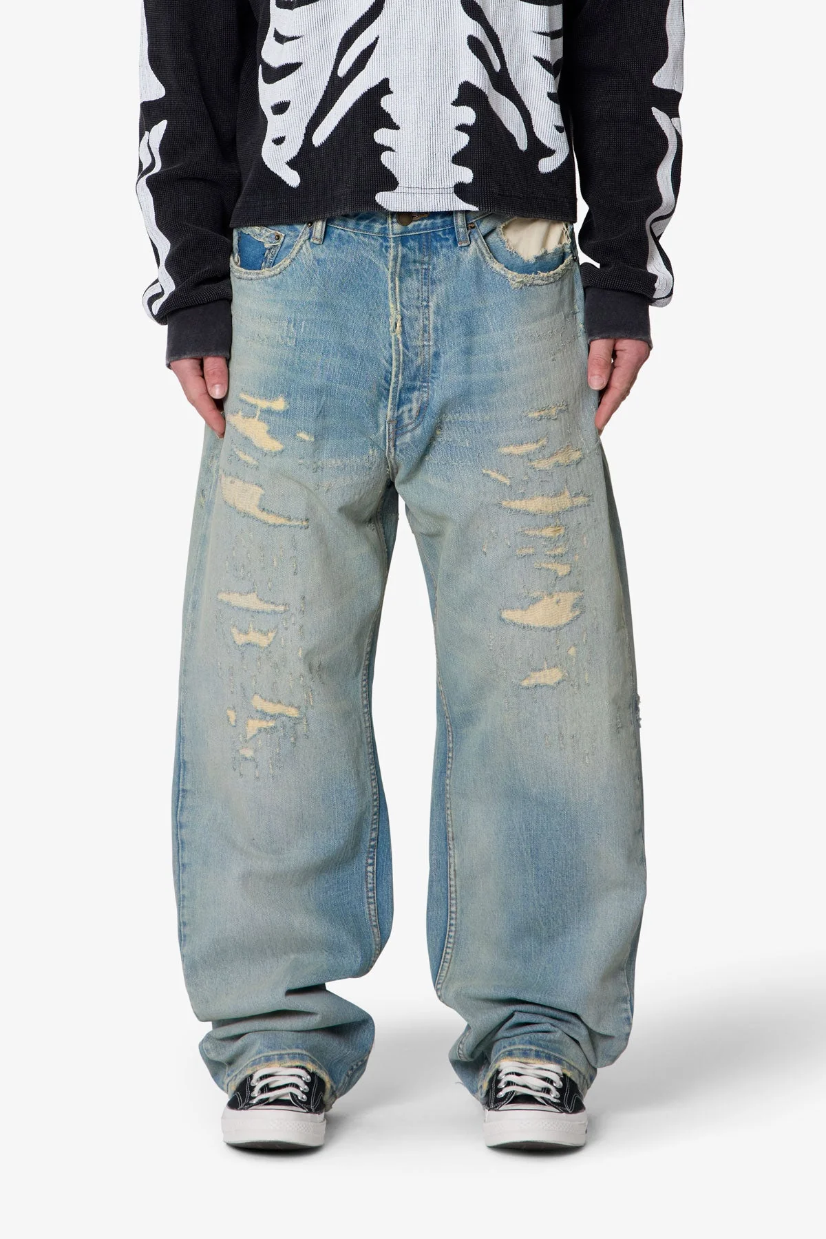 Distressed Ultra Baggy Denim - Blue - Image 2