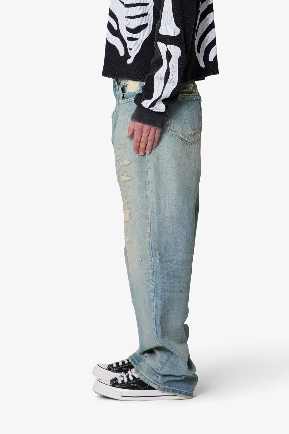 Distressed Ultra Baggy Denim - Blue - Image 4