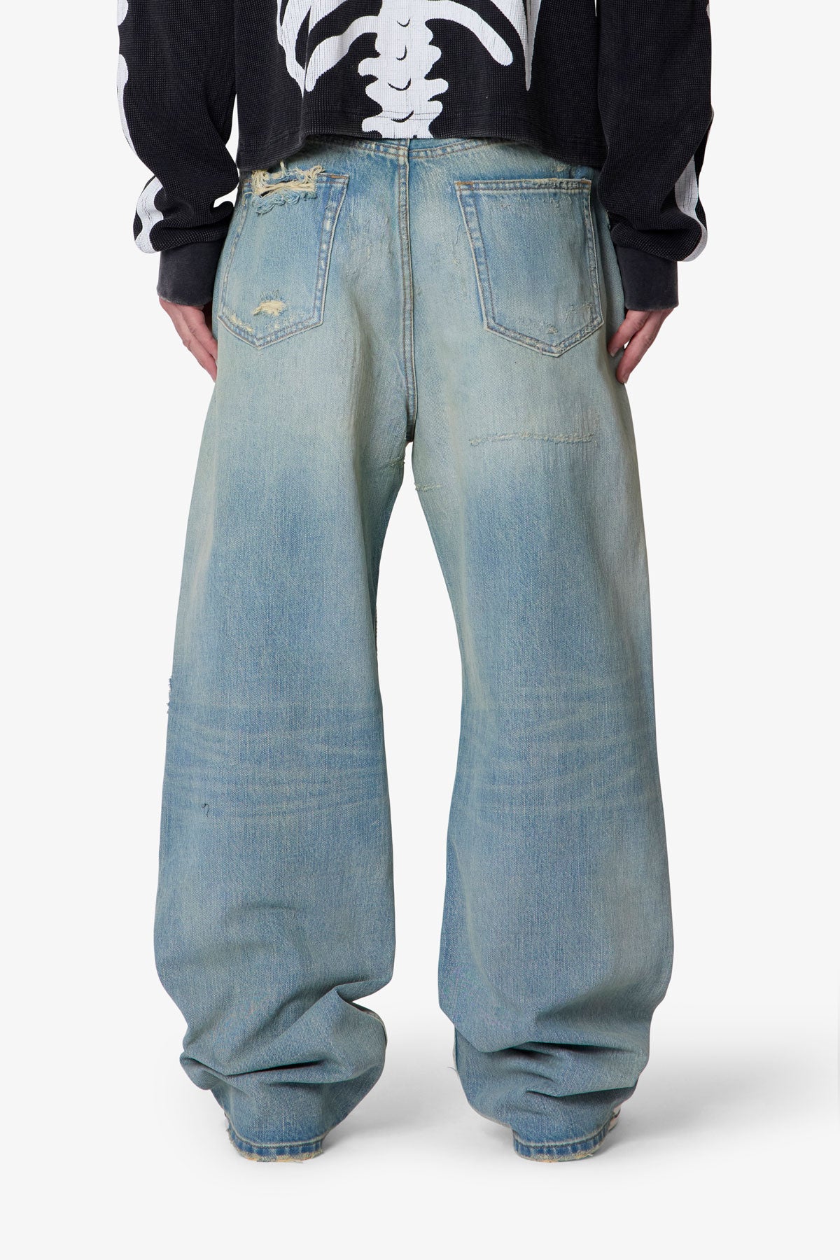 Distressed Ultra Baggy Denim - Blue - Image 5