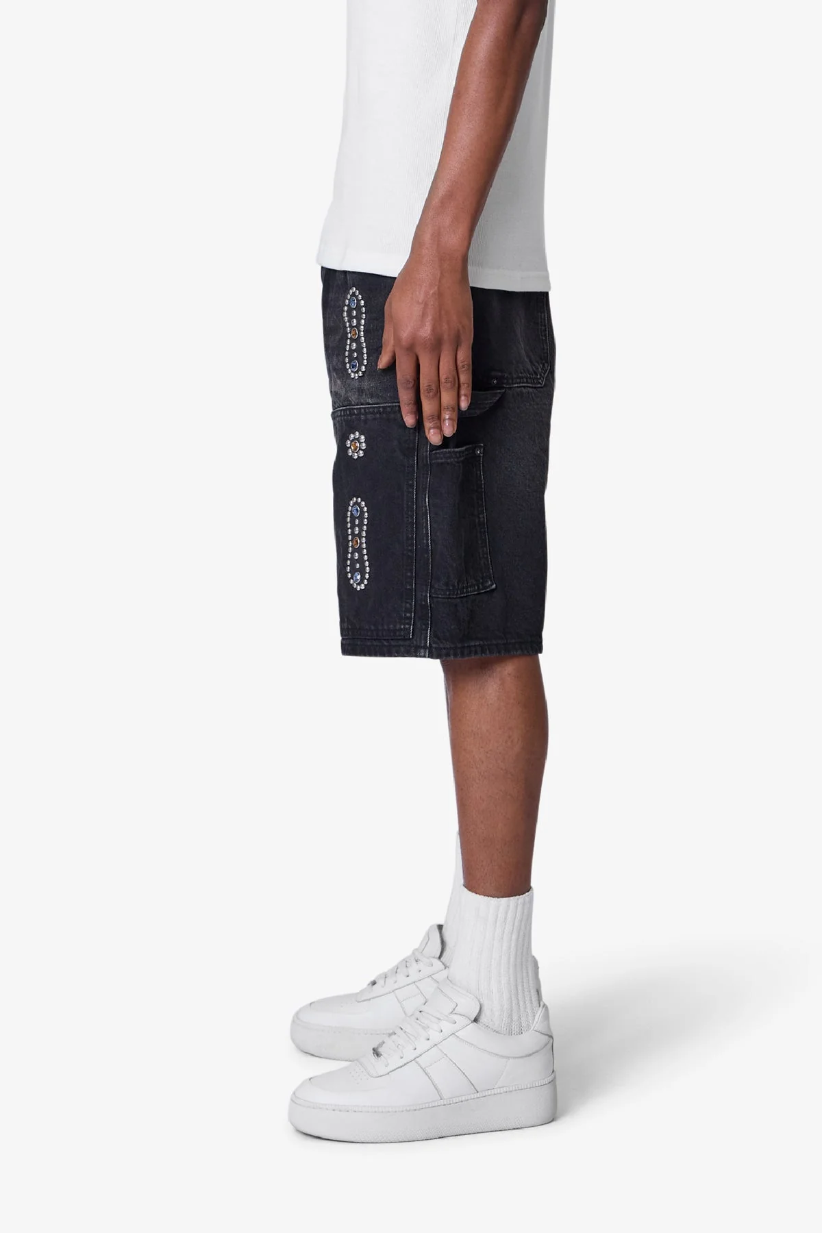 Western Jewel Denim Shorts - Washed Black - Image 4