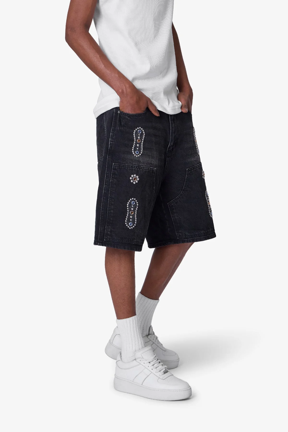 Western Jewel Denim Shorts - Washed Black - Image 6