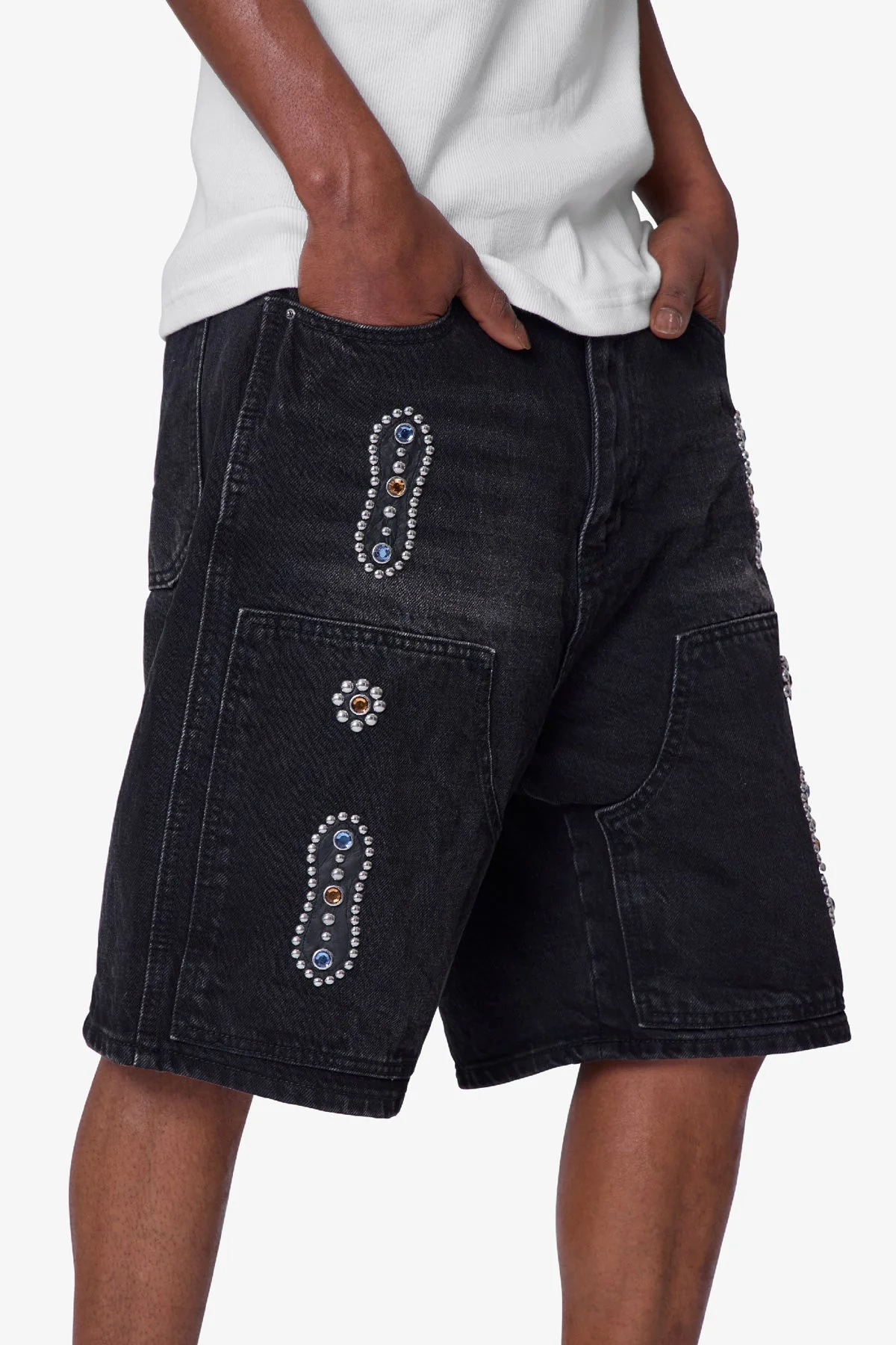 Western Jewel Denim Shorts - Washed Black - Image 7