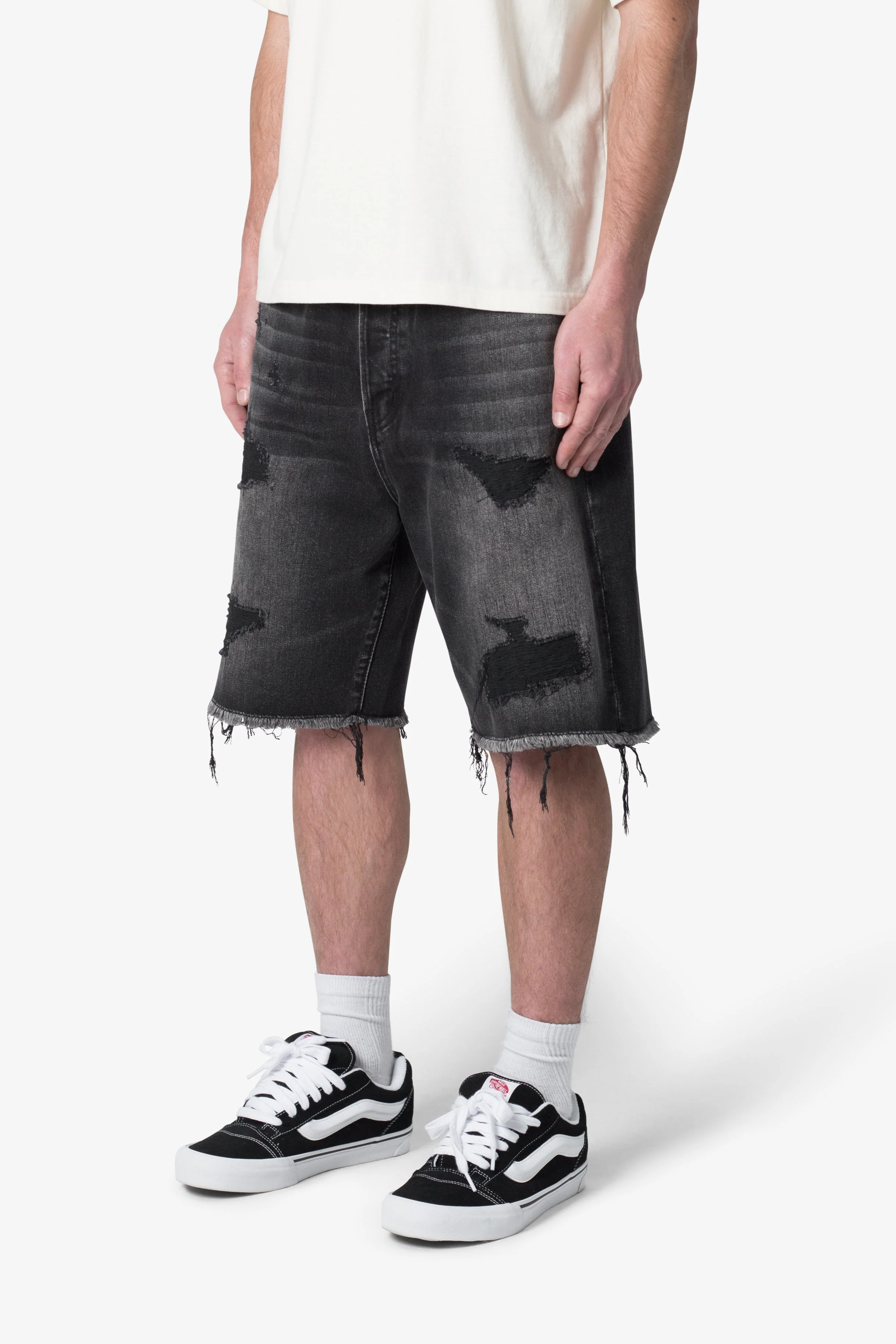 Baggy Rip Denim Shorts - Washed Black - Image 3
