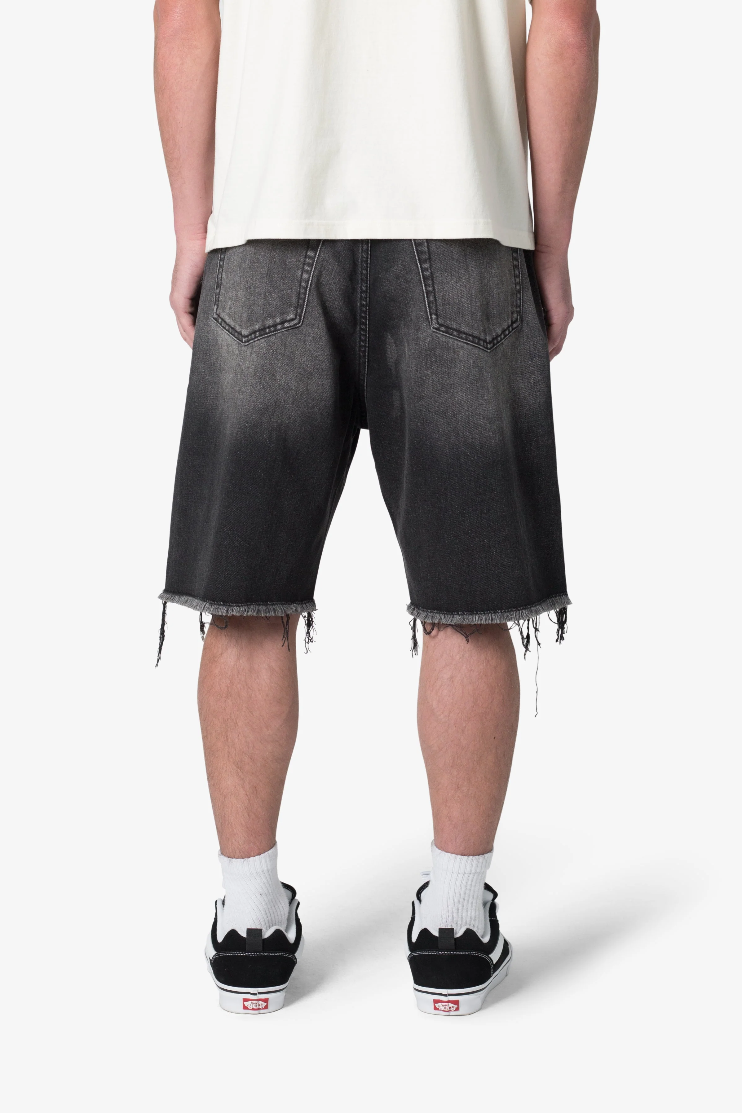 Baggy Rip Denim Shorts - Washed Black - Image 5