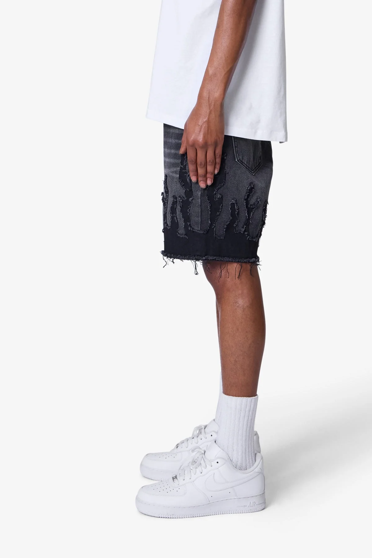 Flame Denim Shorts - Washed Black - Image 5
