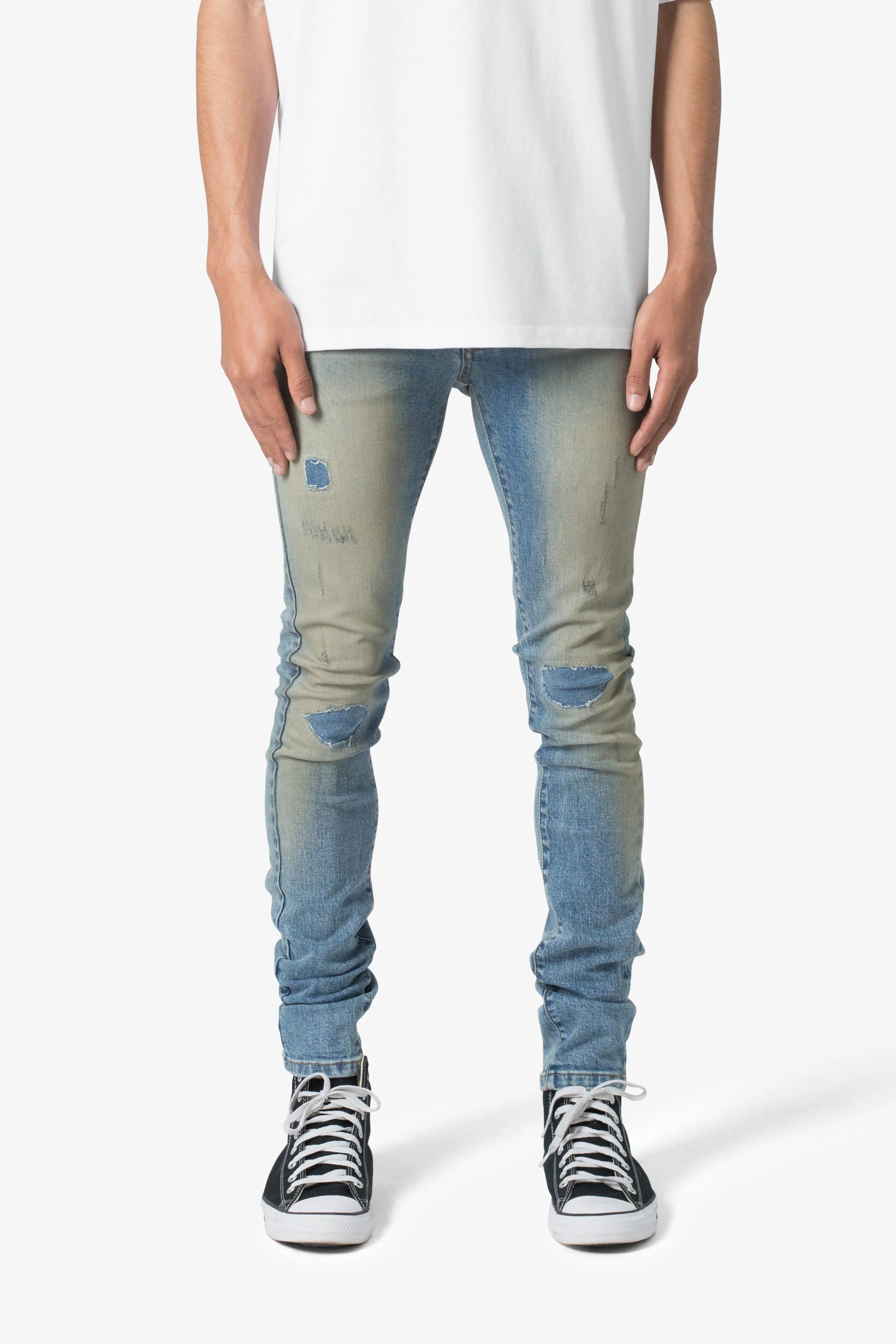 X651 Distressed Circle Knee Denim - Blue - Image 2