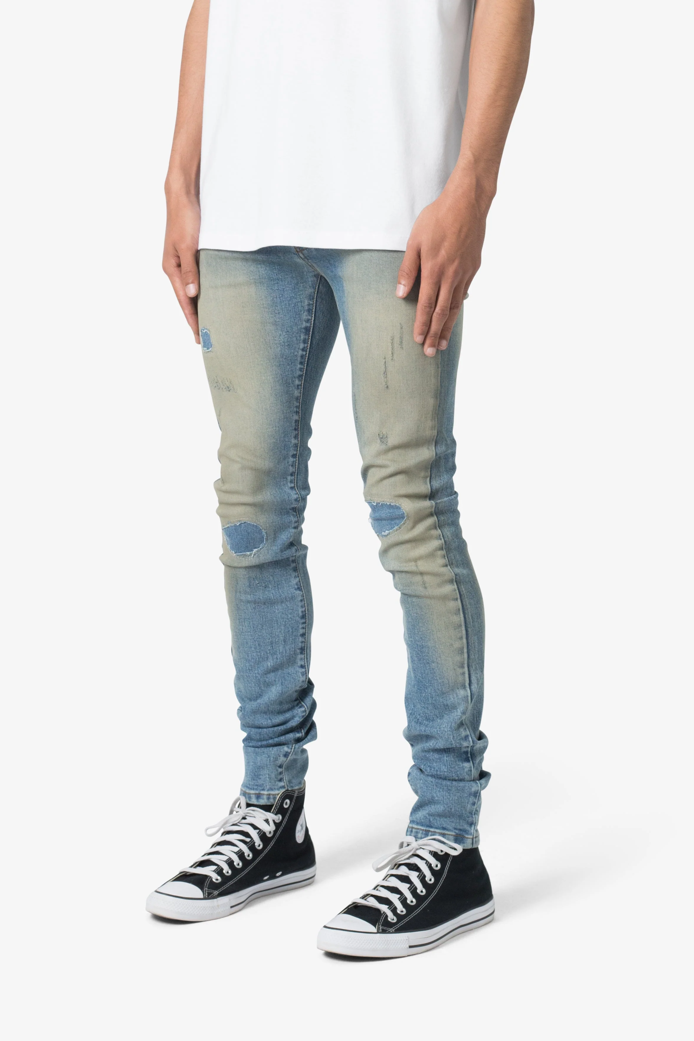 X651 Distressed Circle Knee Denim - Blue - Image 3