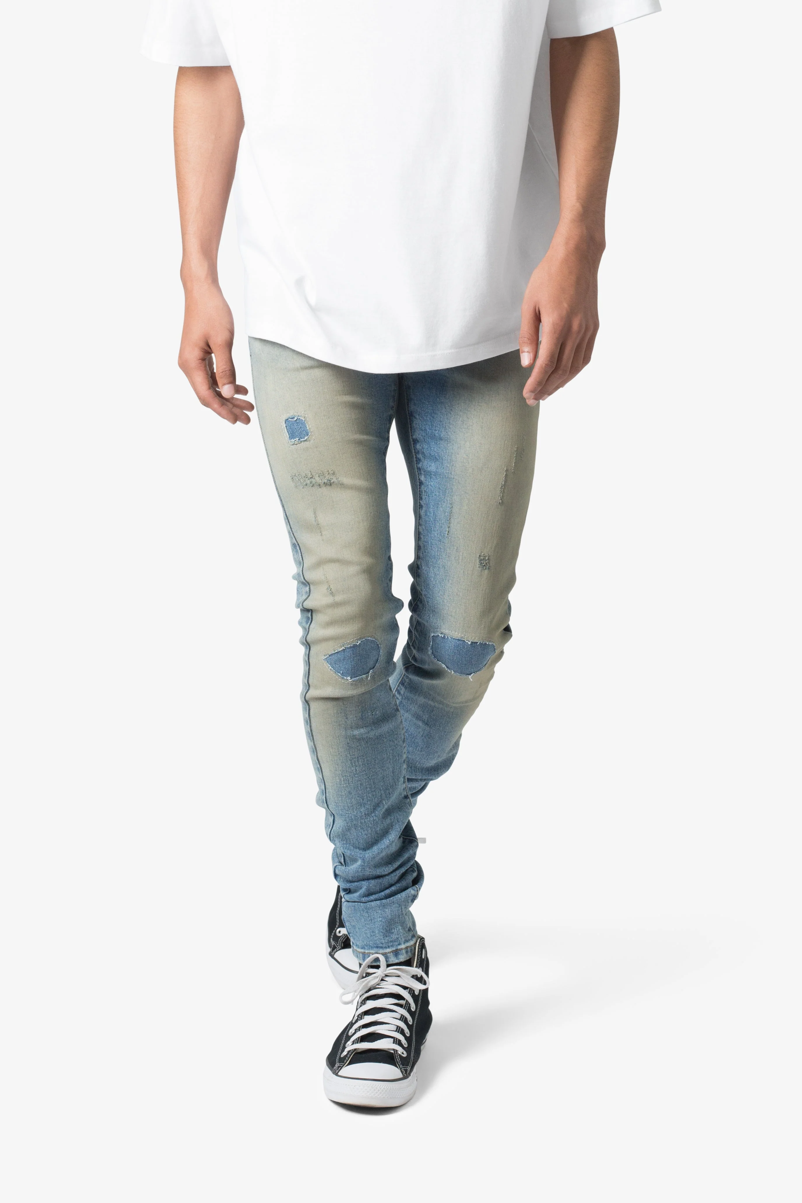 X651 Distressed Circle Knee Denim - Blue - Image 6