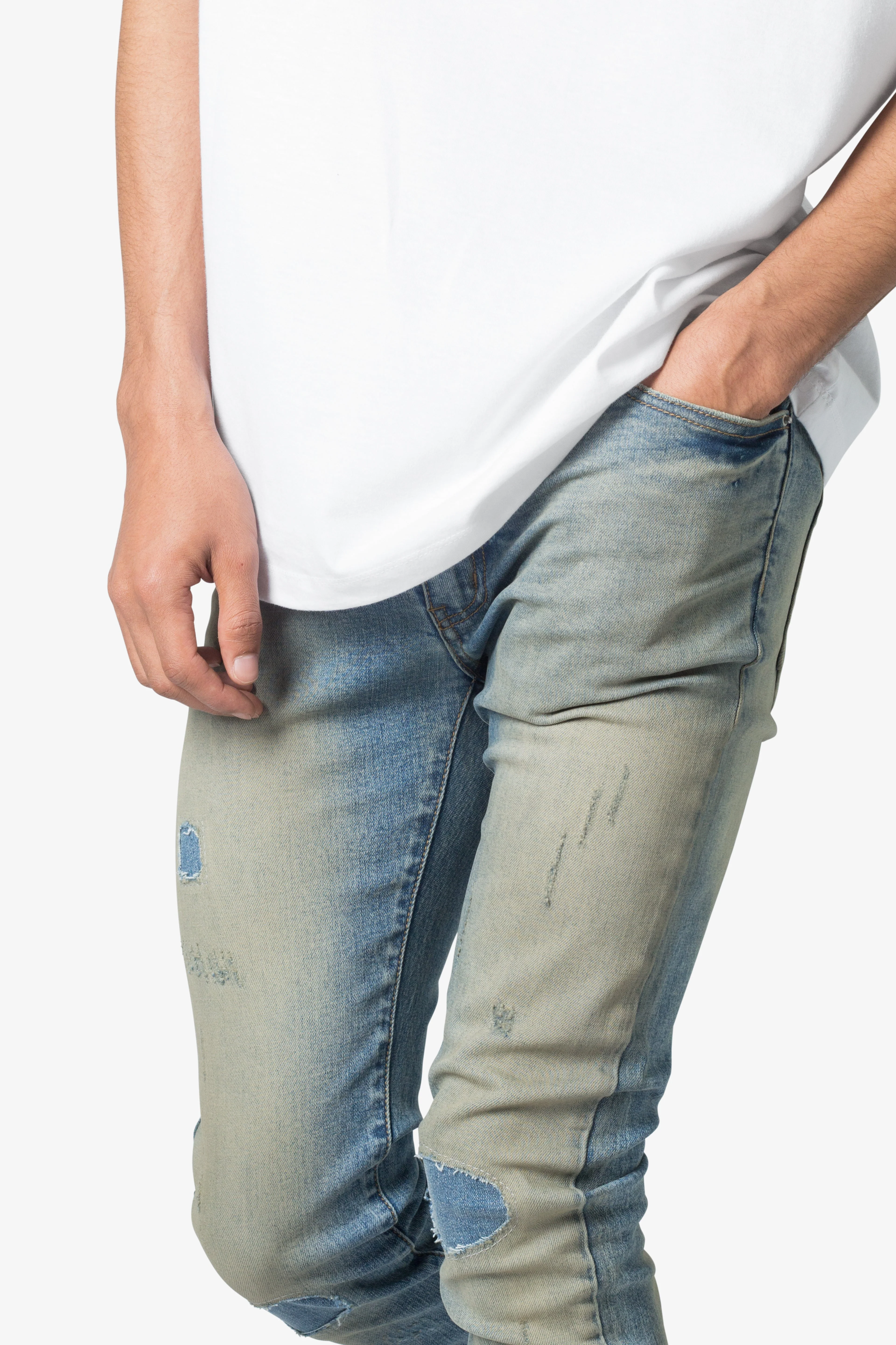 X651 Distressed Circle Knee Denim - Blue - Image 7