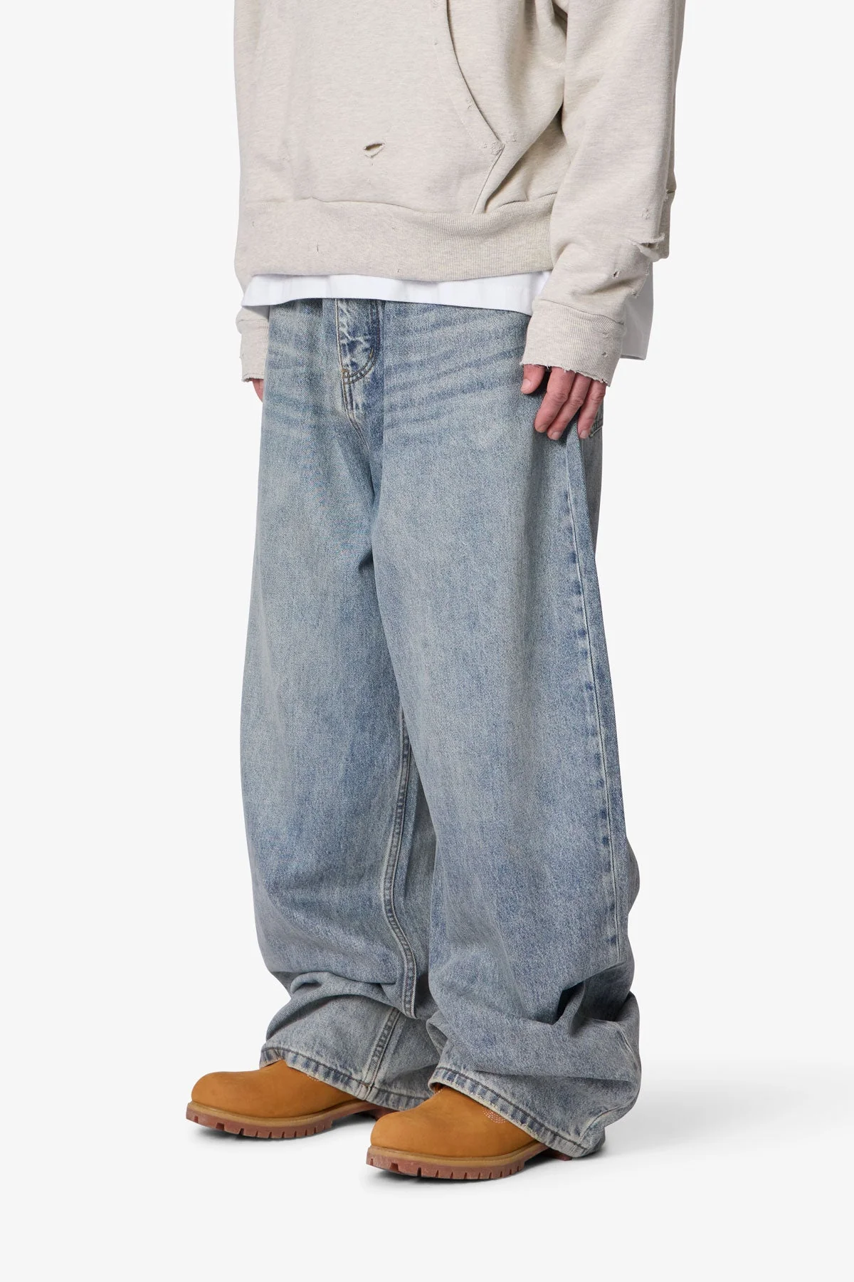 Mega Baggy Waxed Denim - Medium Blue - Image 3