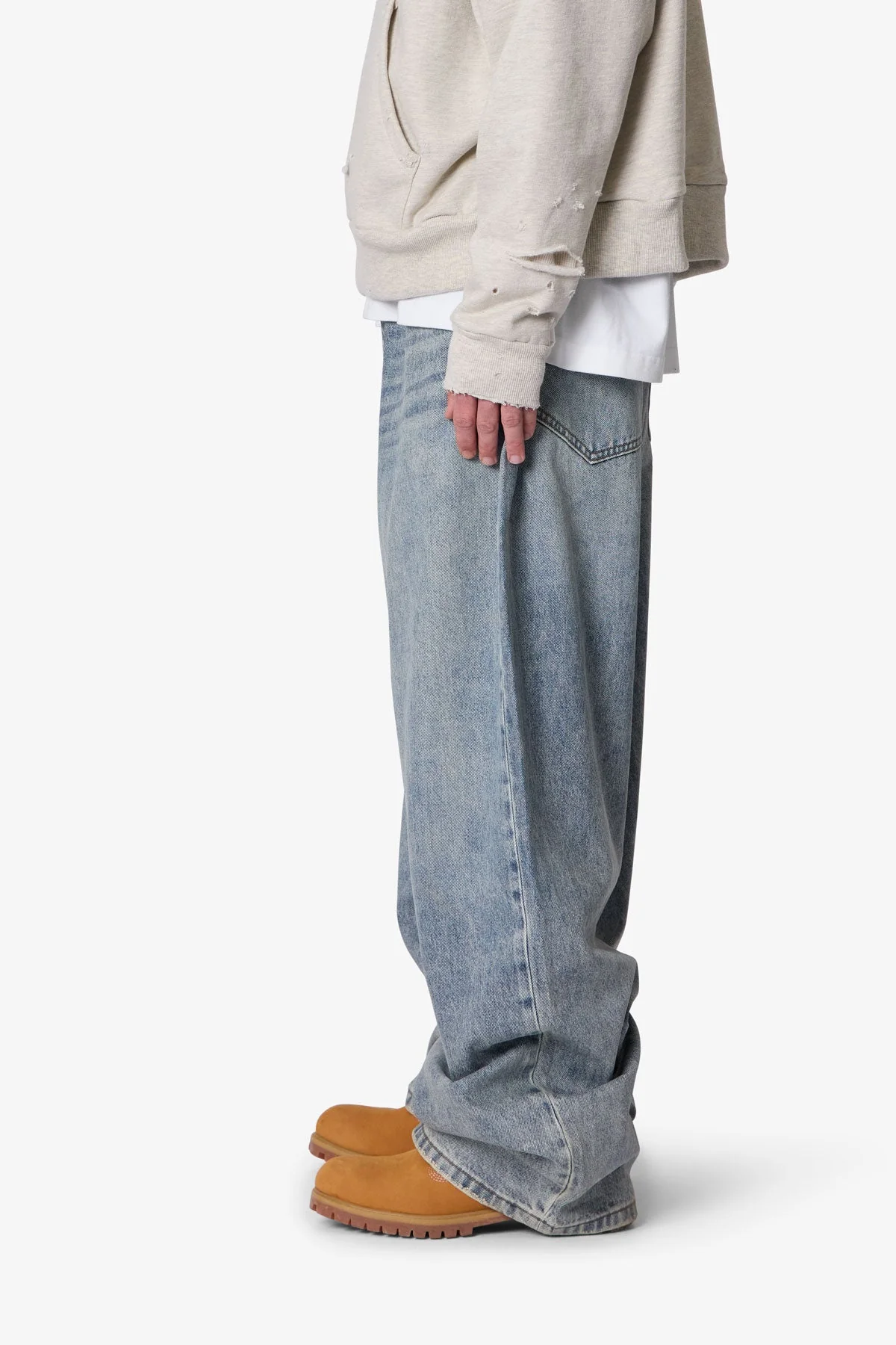 Mega Baggy Waxed Denim - Medium Blue - Image 4