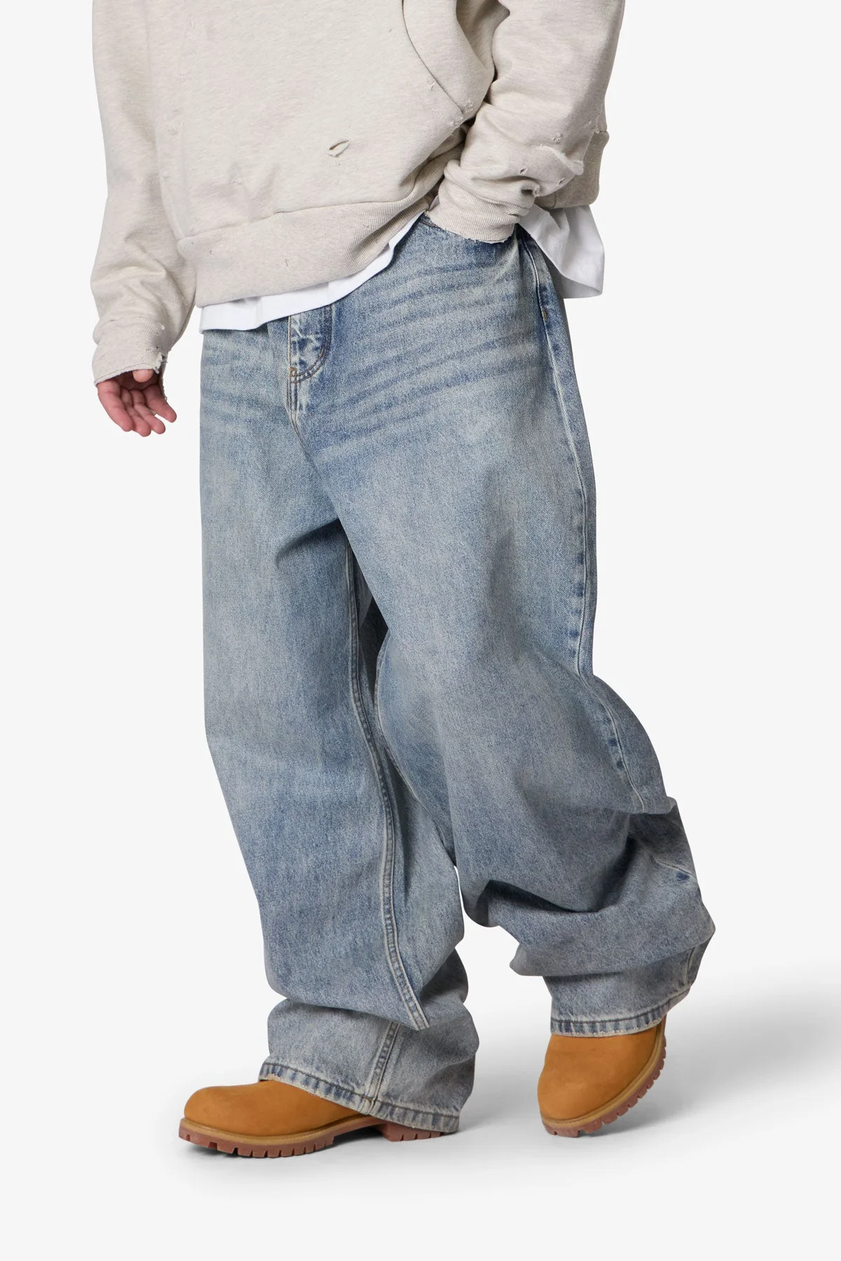 Mega Baggy Waxed Denim - Medium Blue - Image 6