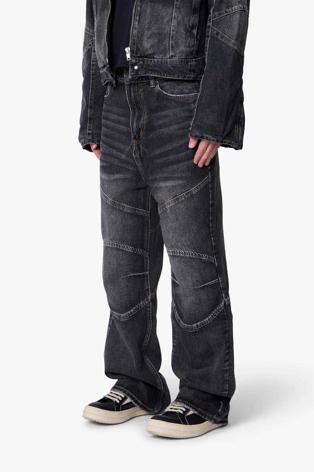 Paneled Moto Denim - Washed Black - Image 3