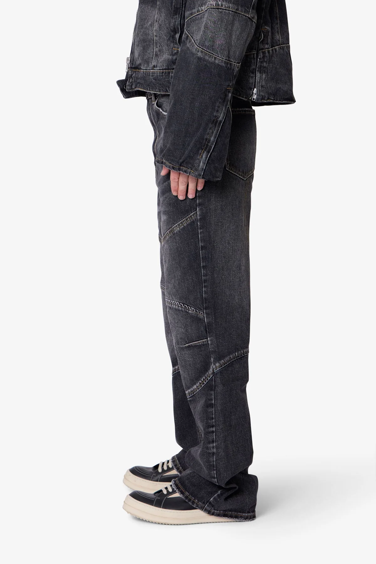 Paneled Moto Denim - Washed Black - Image 4