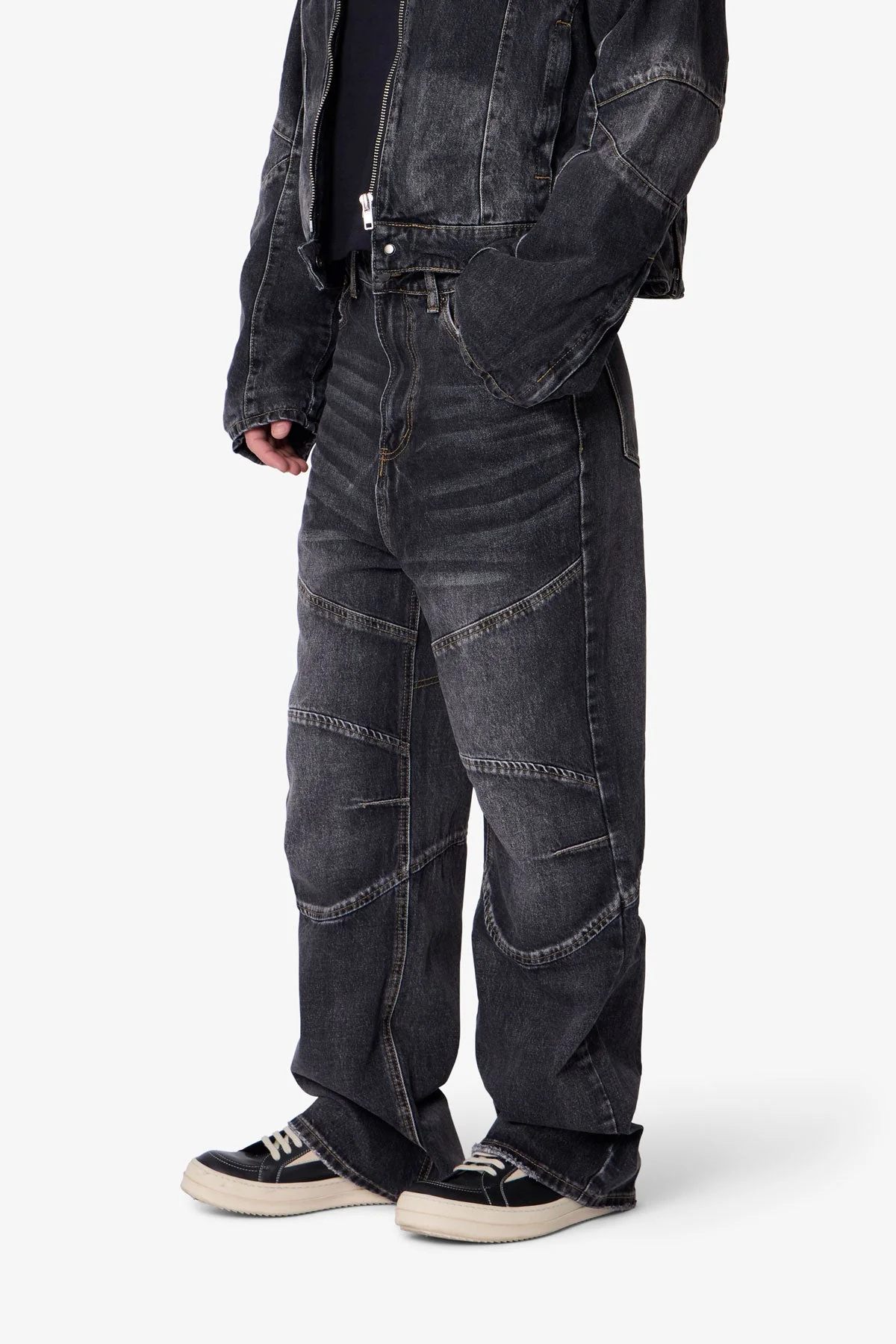 Paneled Moto Denim - Washed Black - Image 6