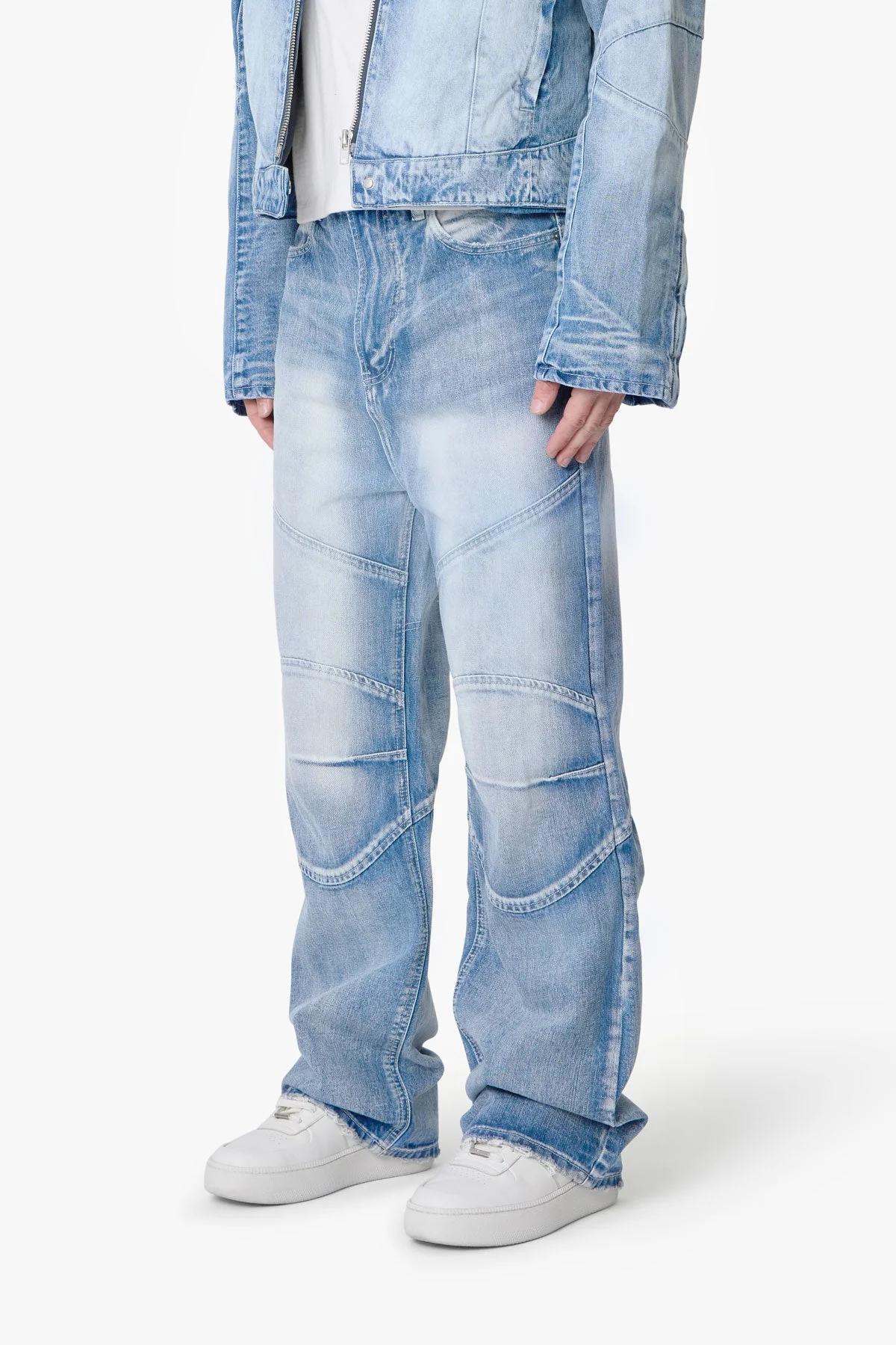Paneled Moto Denim - Washed Blue - Image 3