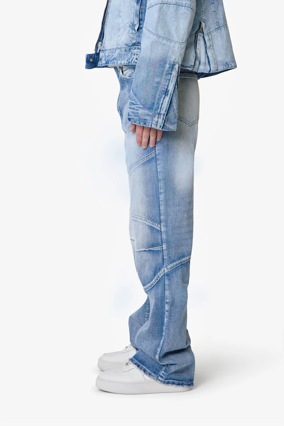 Paneled Moto Denim - Washed Blue - Image 4