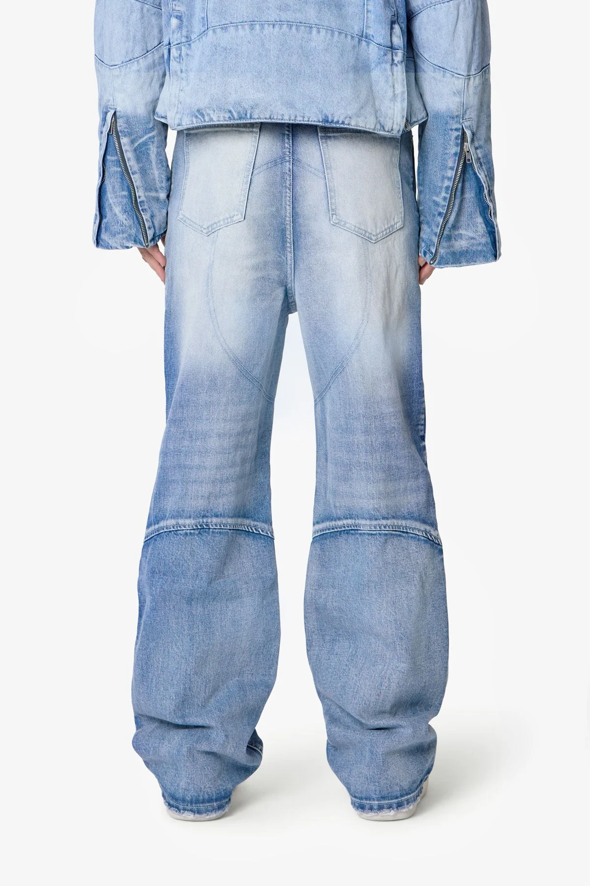 Paneled Moto Denim - Washed Blue - Image 5