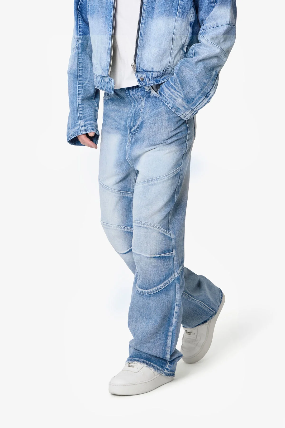 Paneled Moto Denim - Washed Blue - Image 6