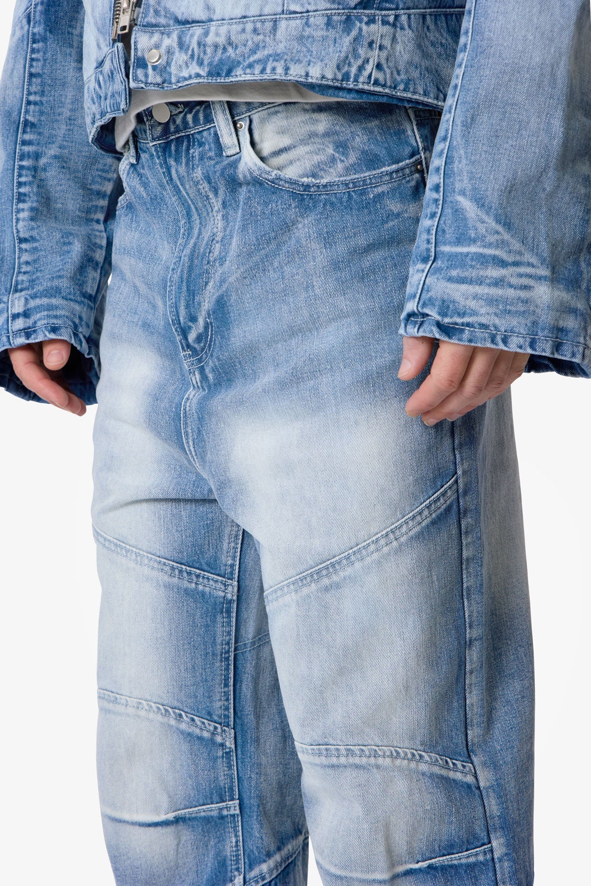Paneled Moto Denim - Washed Blue - Image 7