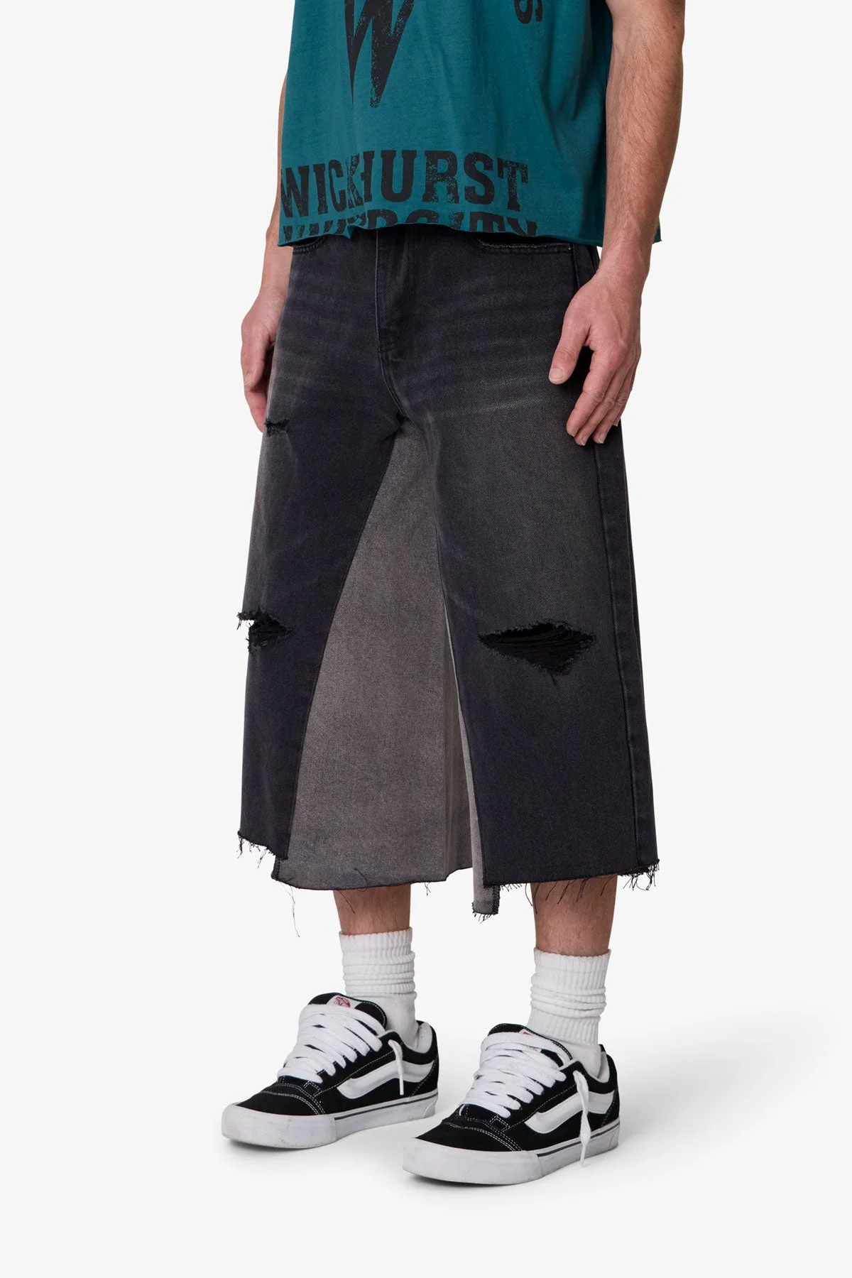 Paneled Denim Shorts - Washed Black - Image 3