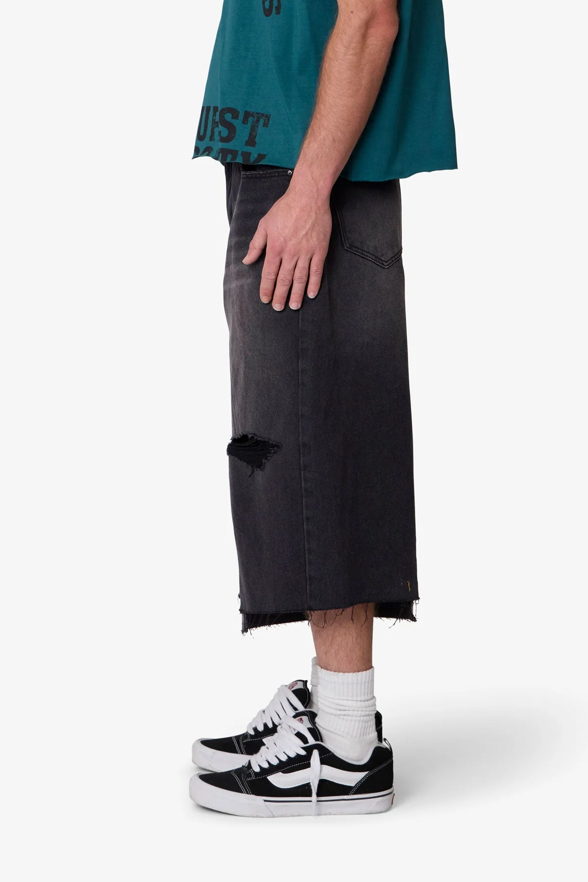 Paneled Denim Shorts - Washed Black - Image 4