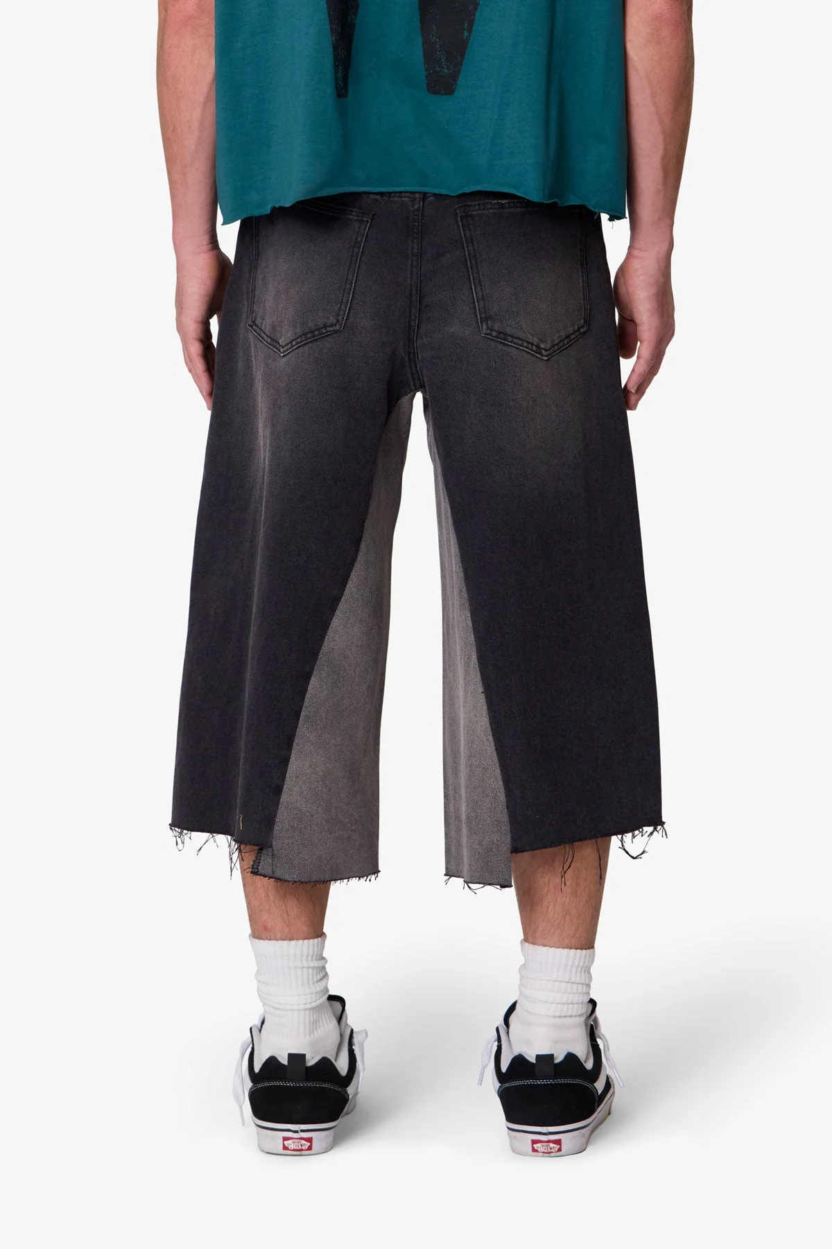 Paneled Denim Shorts - Washed Black - Image 5