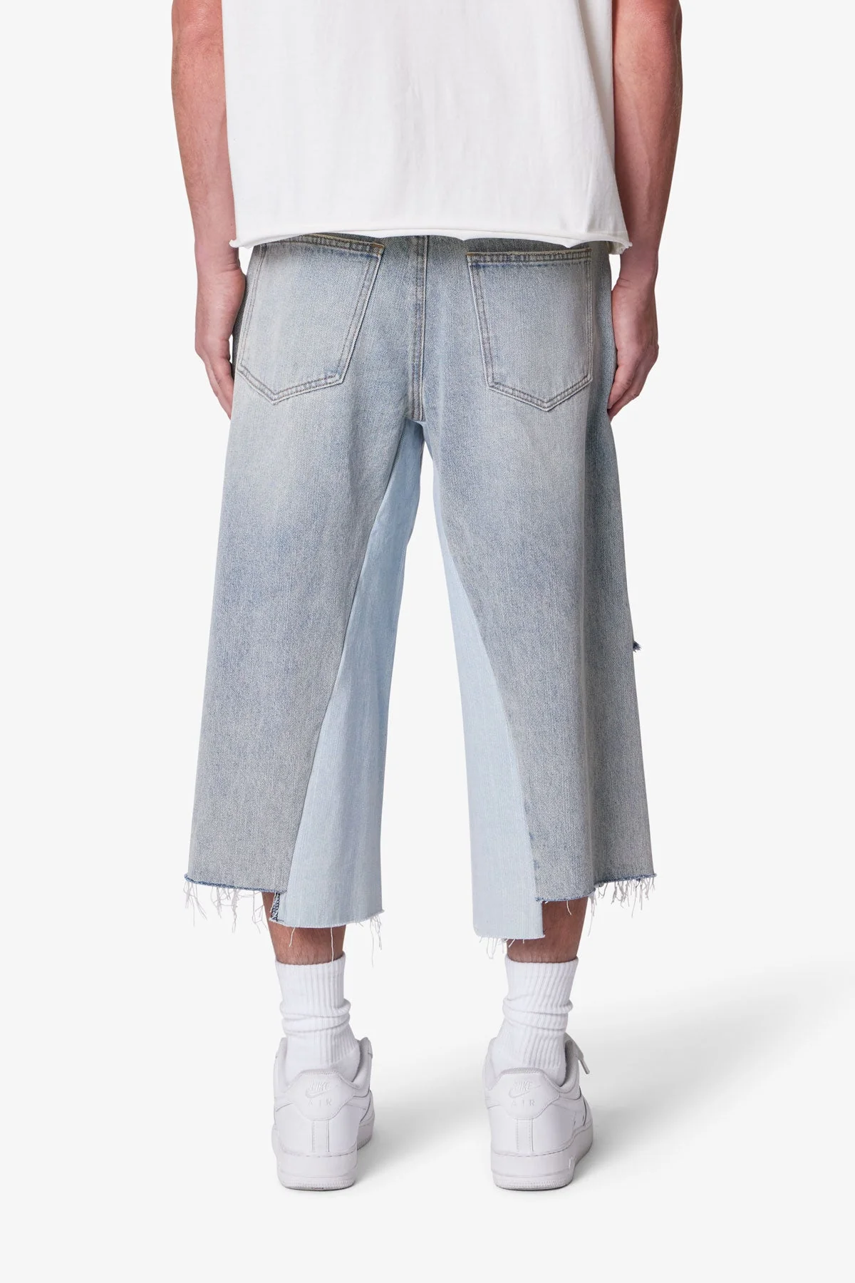 Paneled Denim Shorts - Washed Light Blue - Image 5