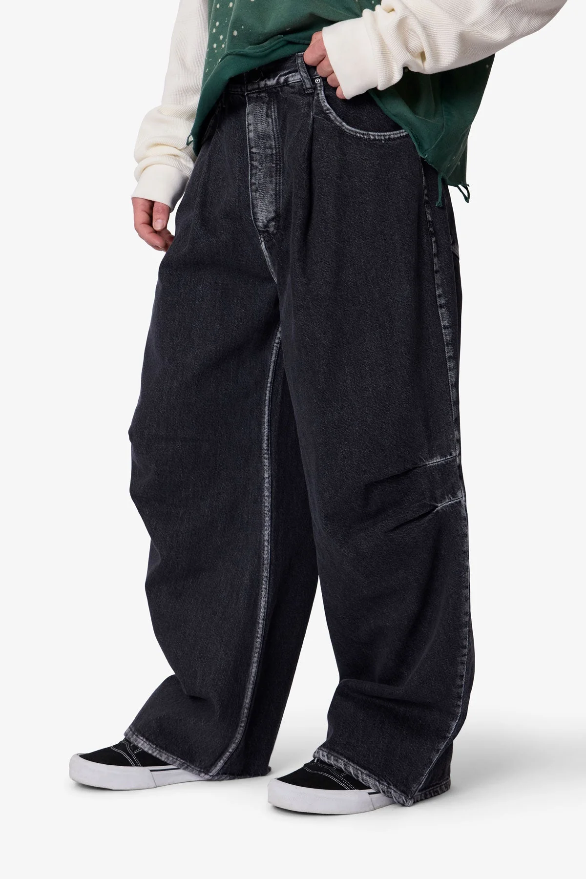 Raw Pleated Denim - Rinsed Black - Image 7