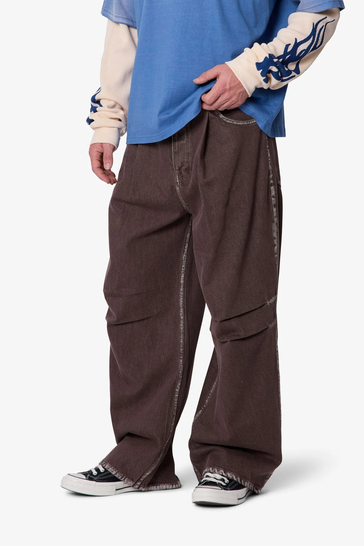 Raw Pleated Denim - Rinsed Brown - Image 7
