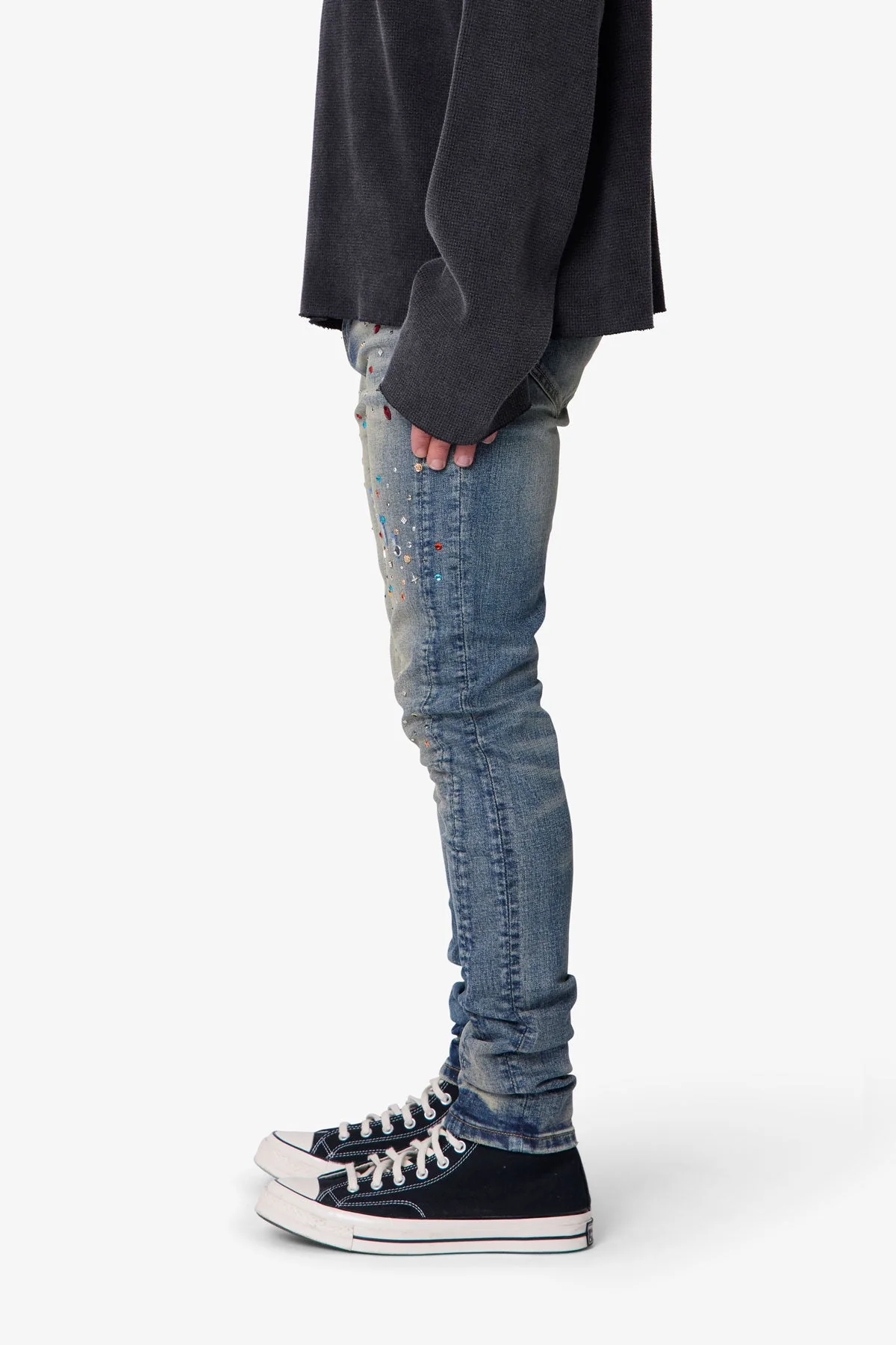 Skinny Crystal Denim - Washed Blue - Image 4