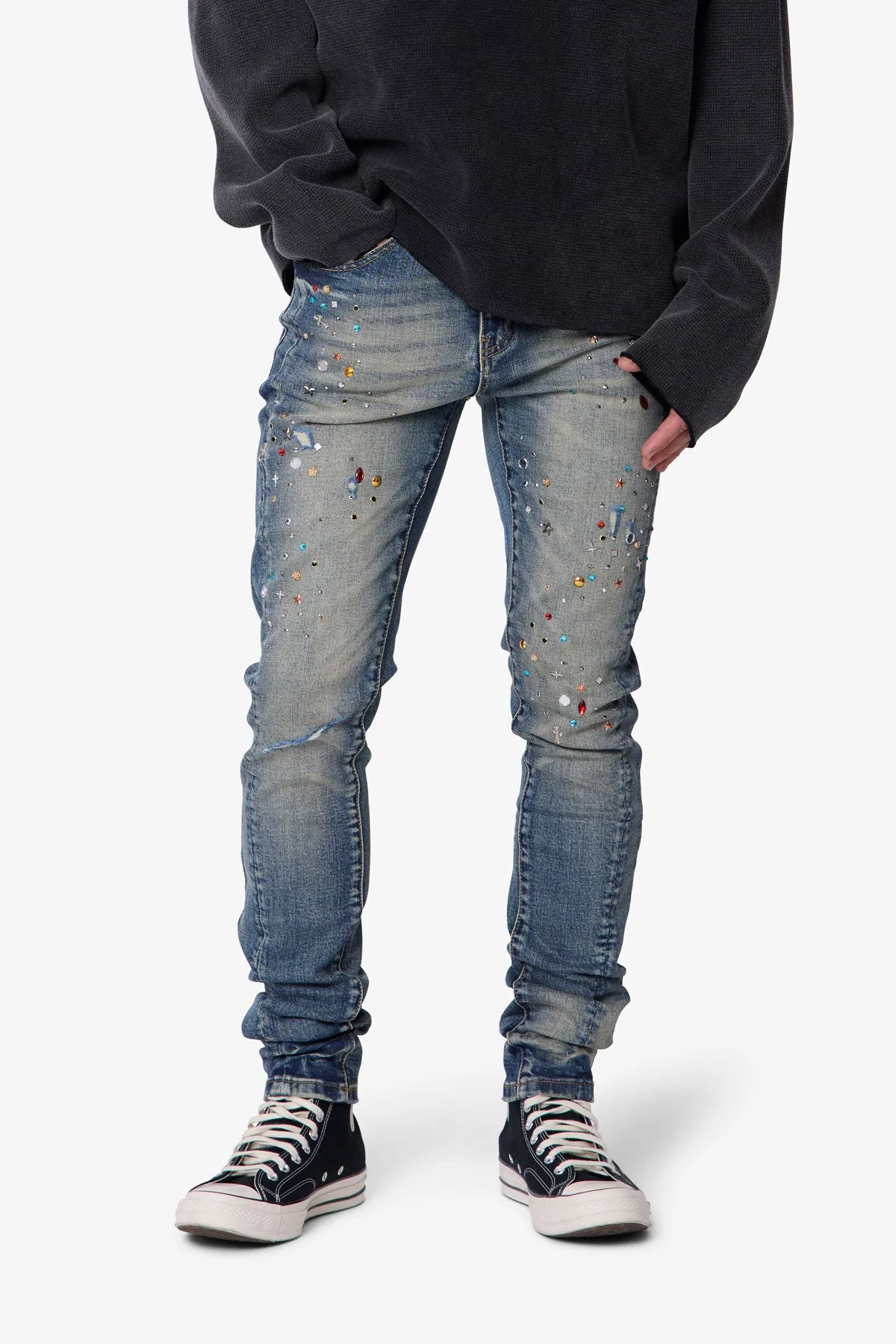 Skinny Crystal Denim - Washed Blue - Image 6