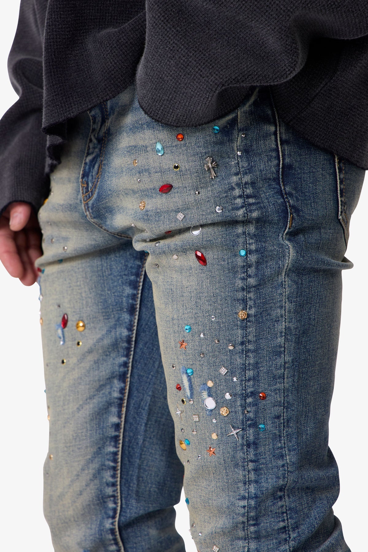 Skinny Crystal Denim - Washed Blue - Image 7