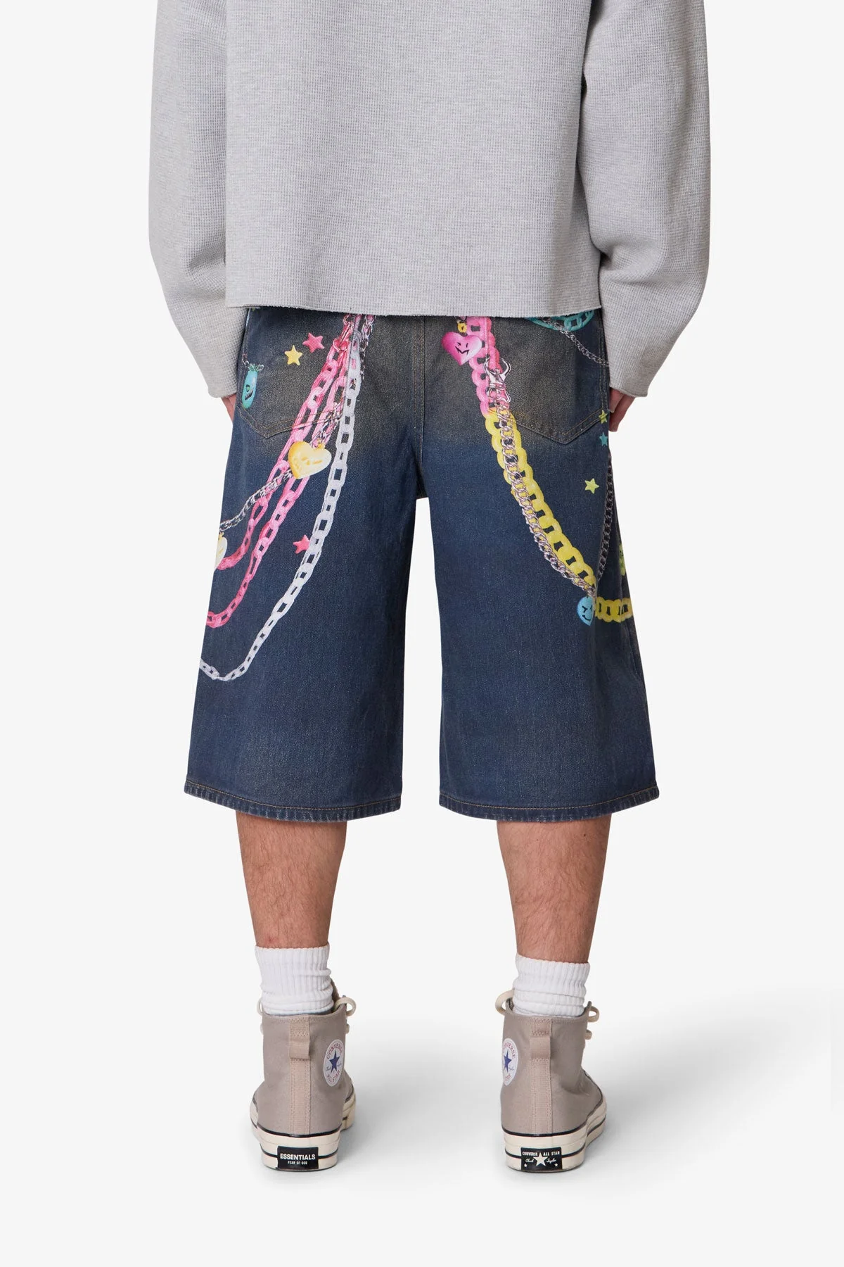 Ultra Baggy Chain Printed Denim Shorts - Blue - Image 5