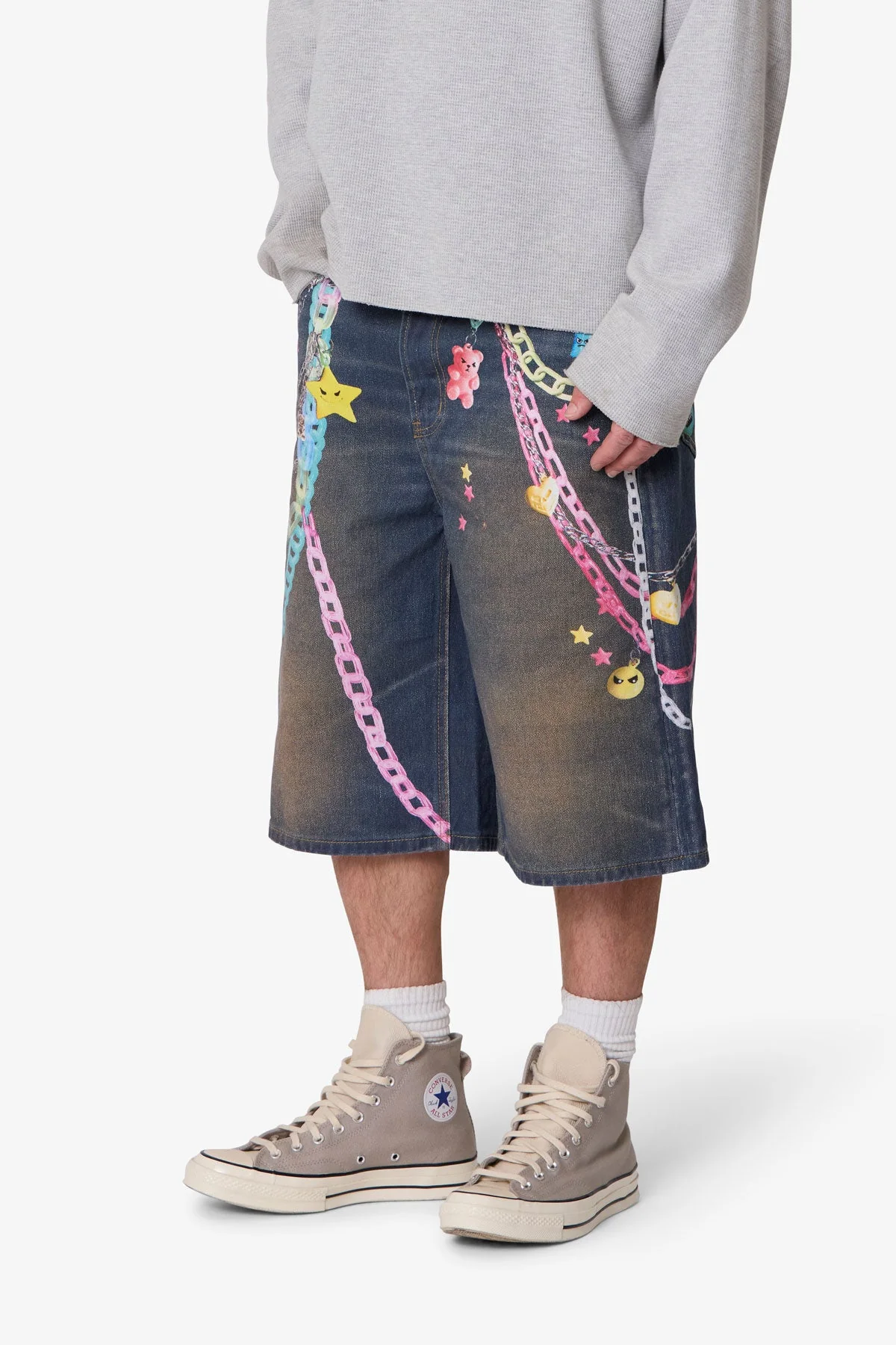 Ultra Baggy Chain Printed Denim Shorts - Blue - Image 6