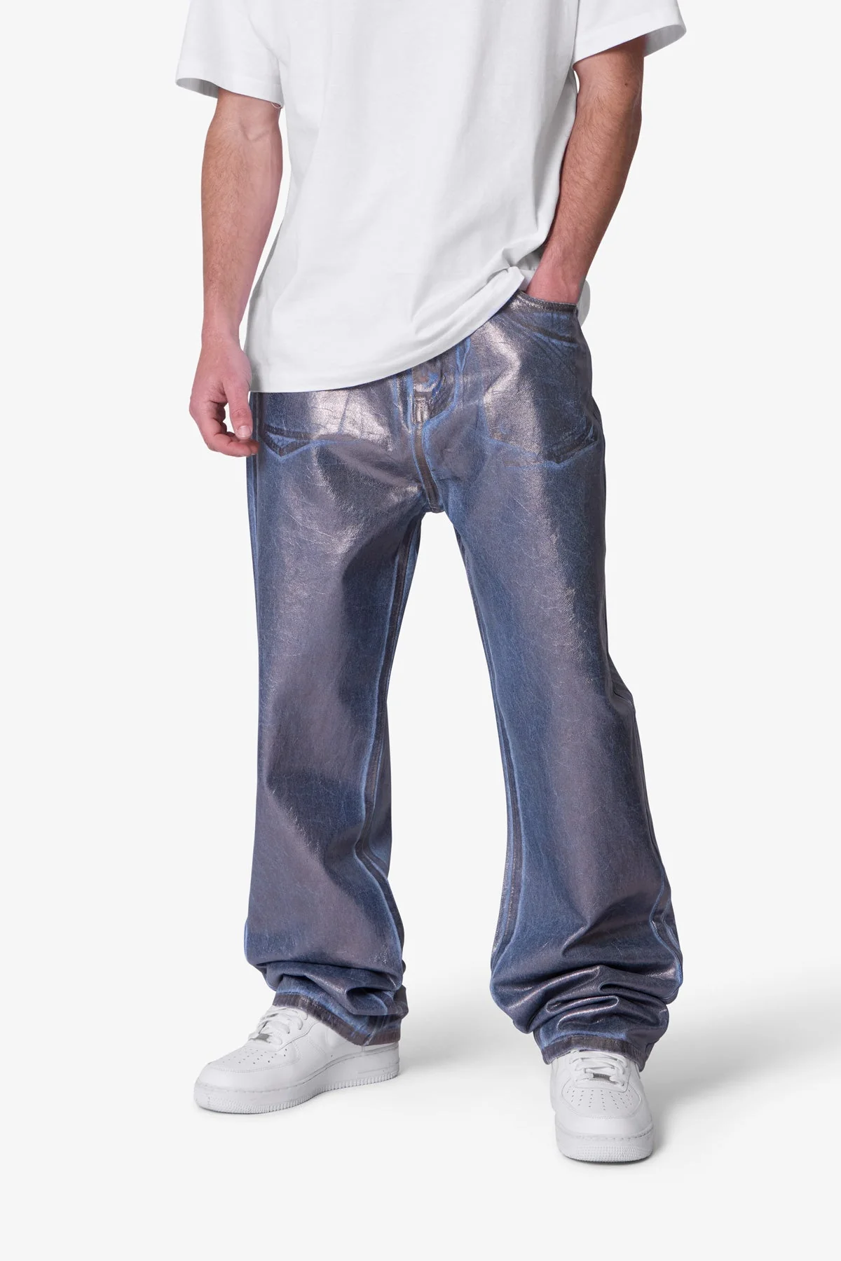 Ultra Baggy Chrome Sprayed Denim - Blue/Silver - Image 6