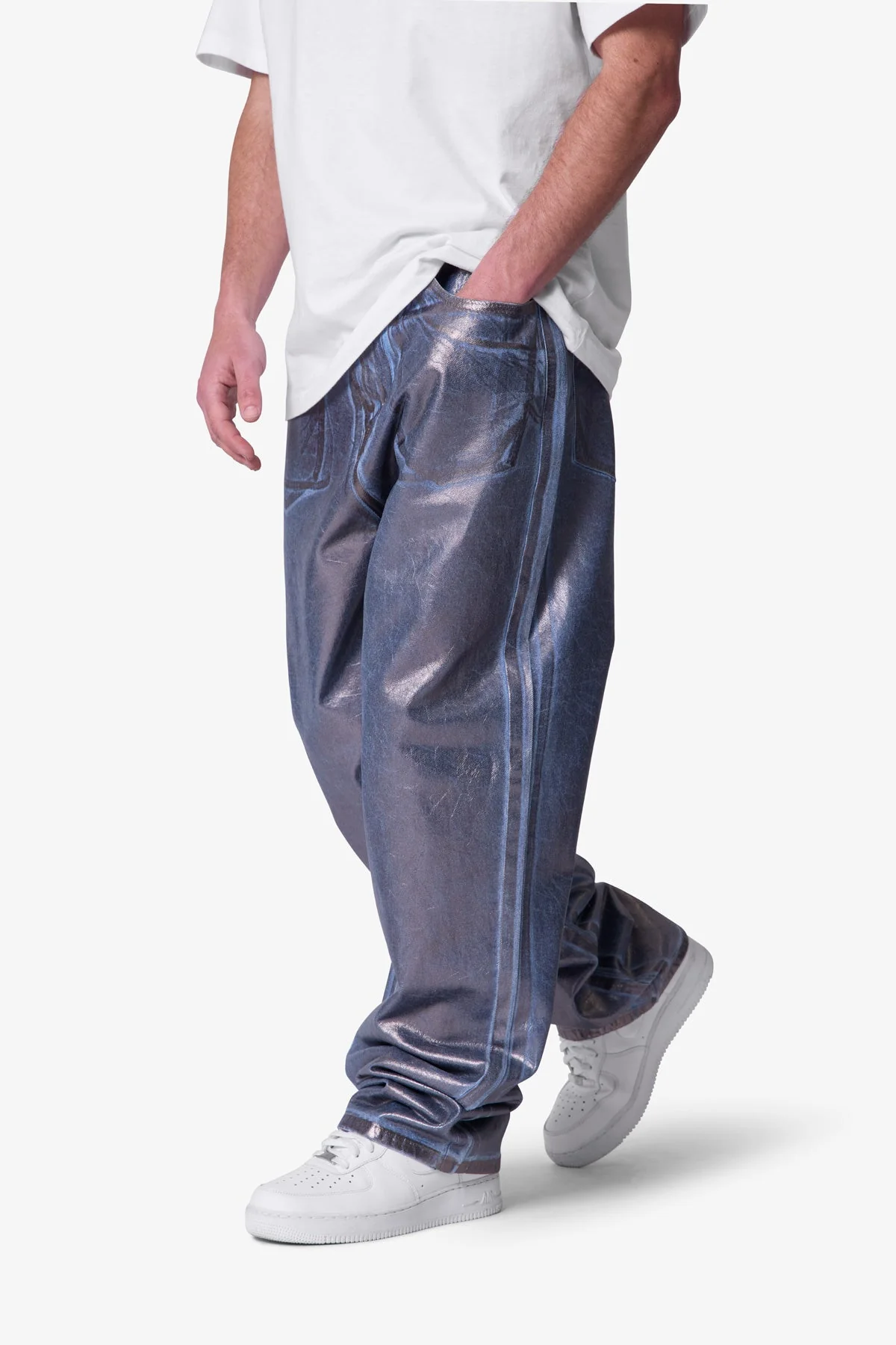 Ultra Baggy Chrome Sprayed Denim - Blue/Silver - Image 7