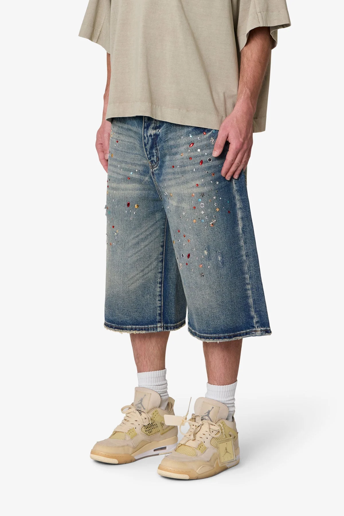 Ultra Baggy Crystal Denim Shorts - Blue - Image 3