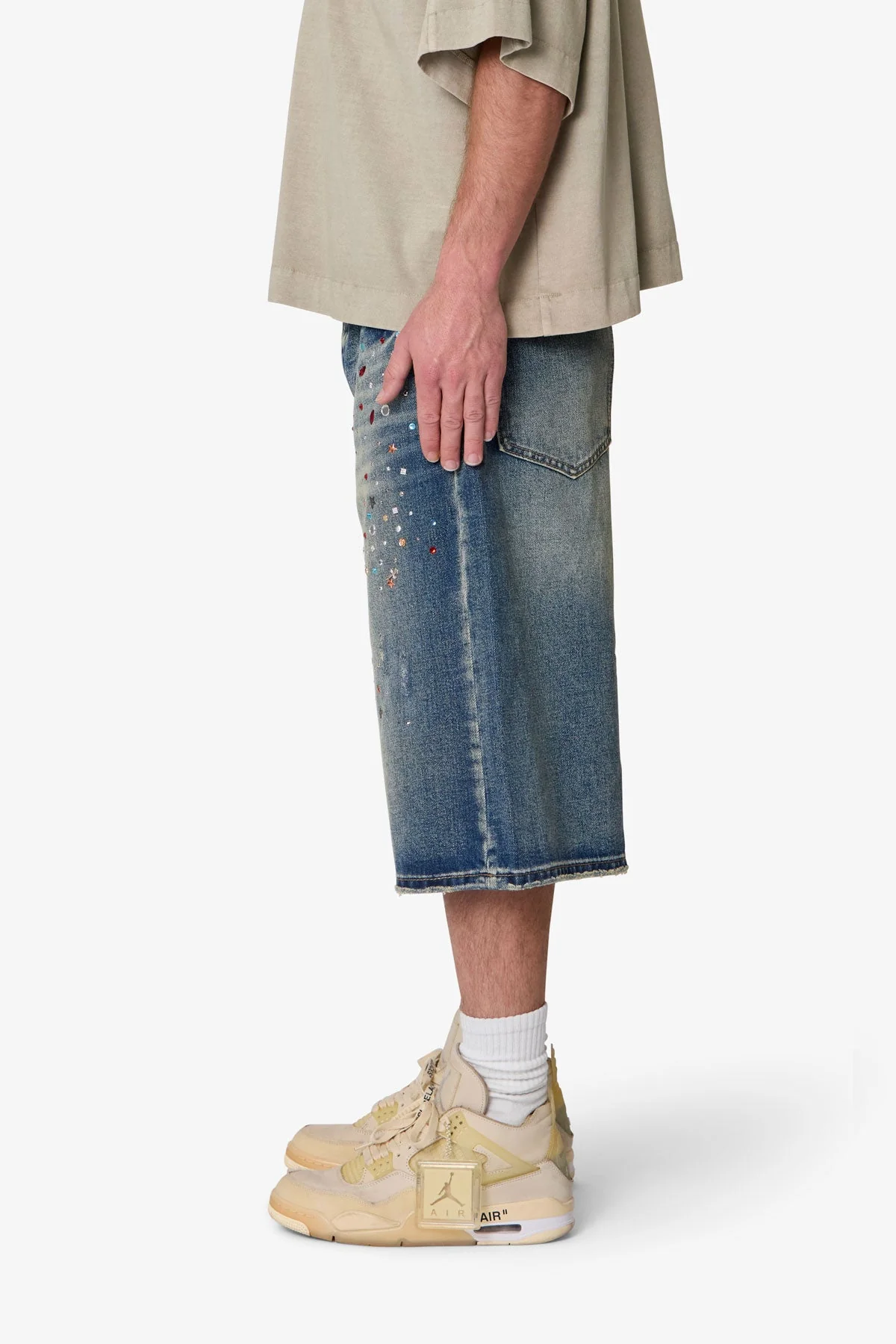 Ultra Baggy Crystal Denim Shorts - Blue - Image 4