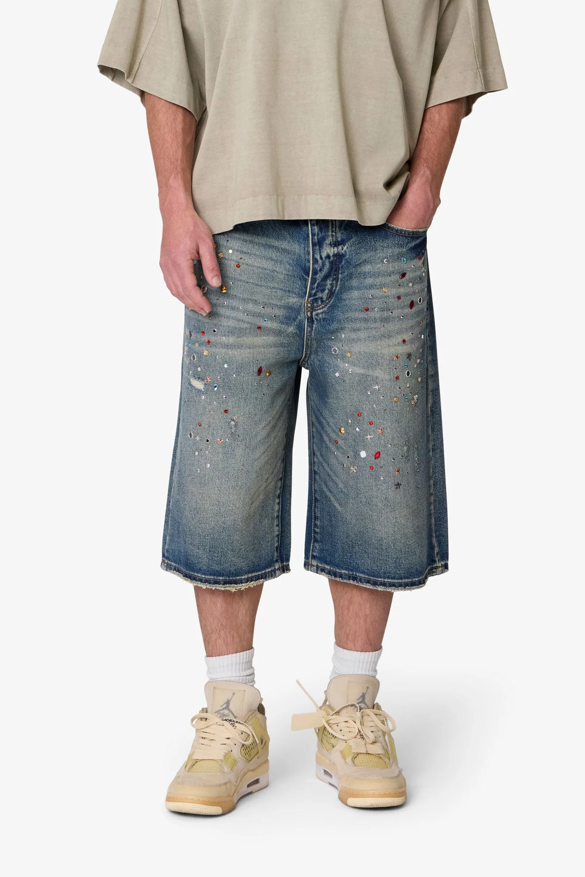 Ultra Baggy Crystal Denim Shorts - Blue - Image 6