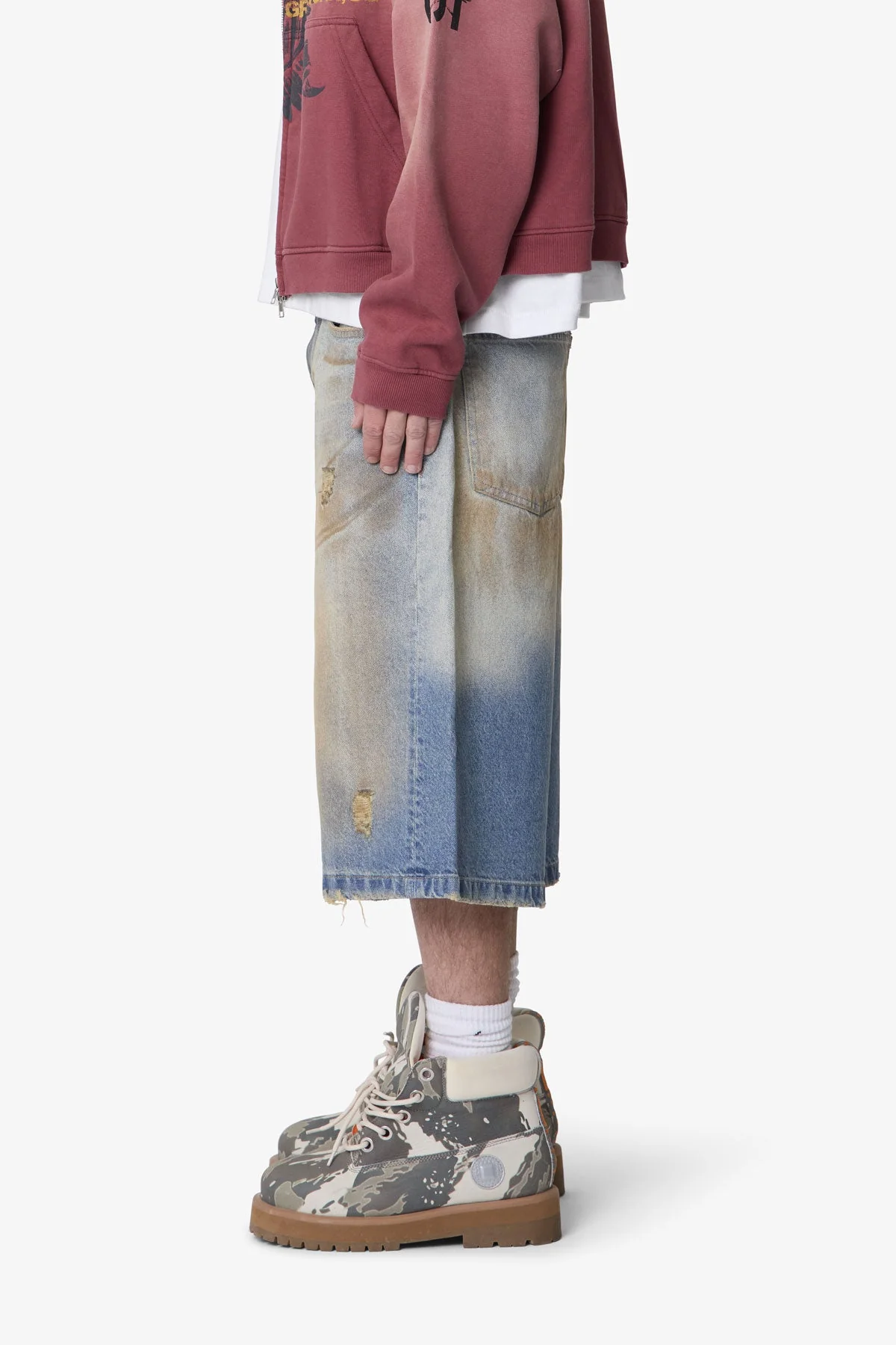 Ultra Baggy Dirty Denim Shorts - Washed Blue - Image 4