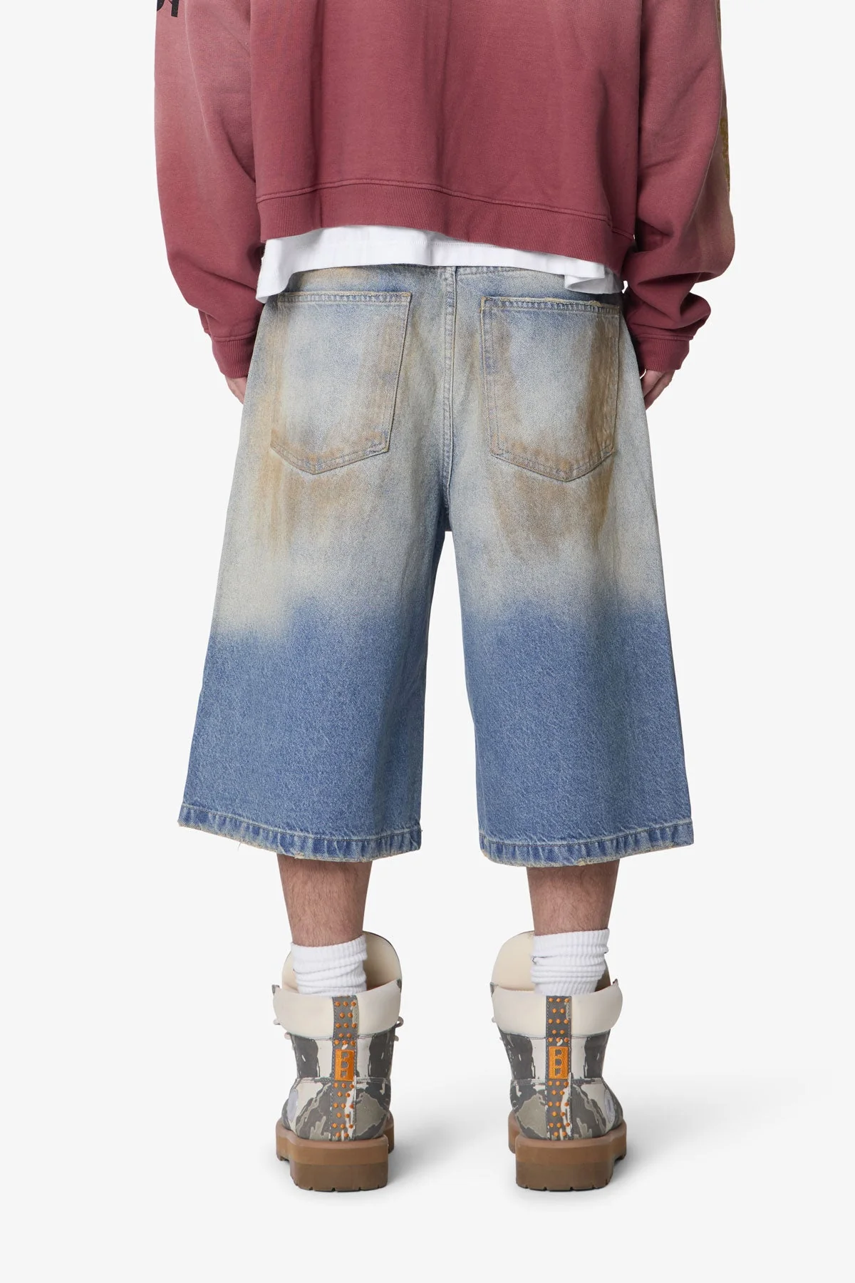 Ultra Baggy Dirty Denim Shorts - Washed Blue - Image 5
