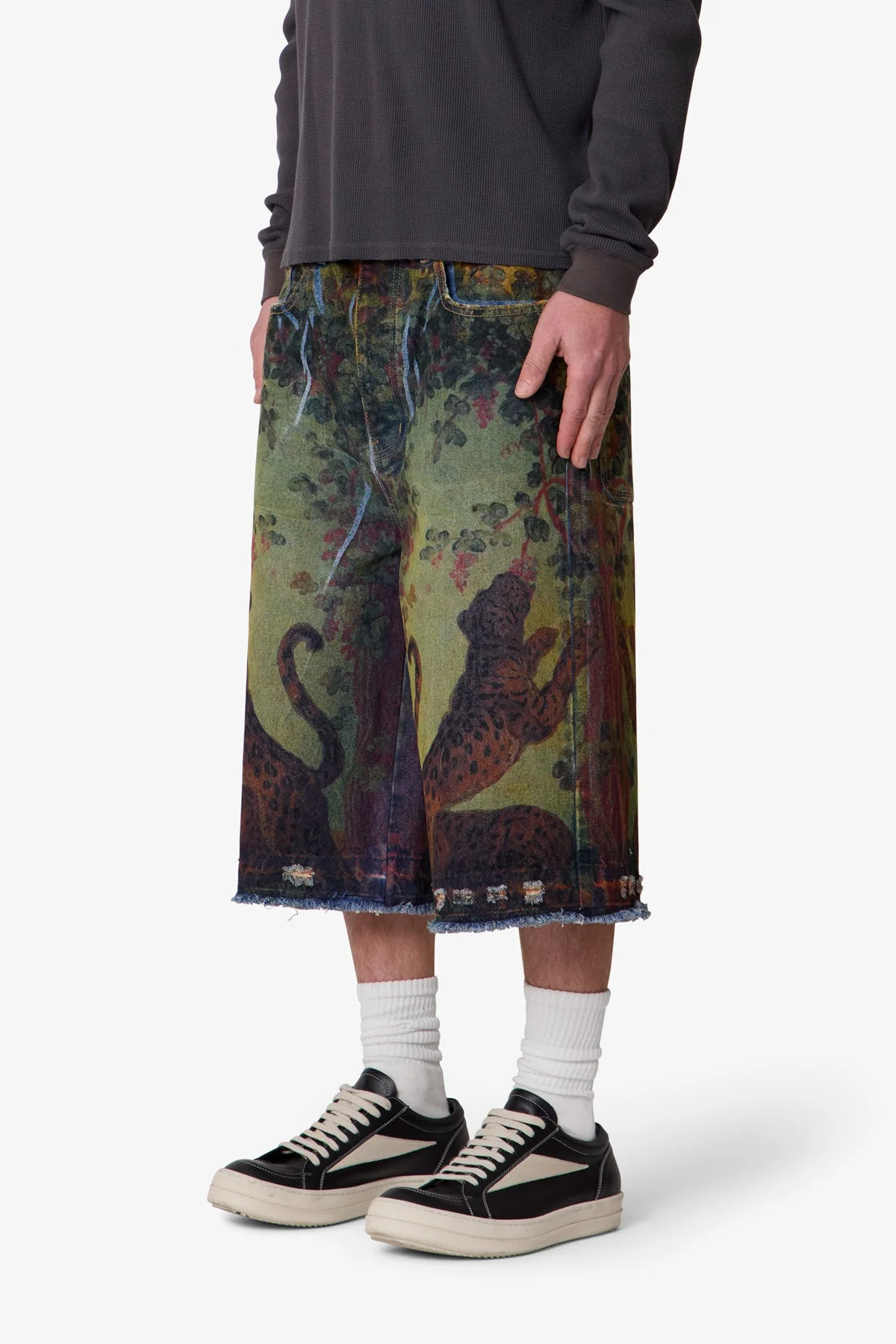 Ultra Baggy Leopard Denim Shorts - Multi - Image 3