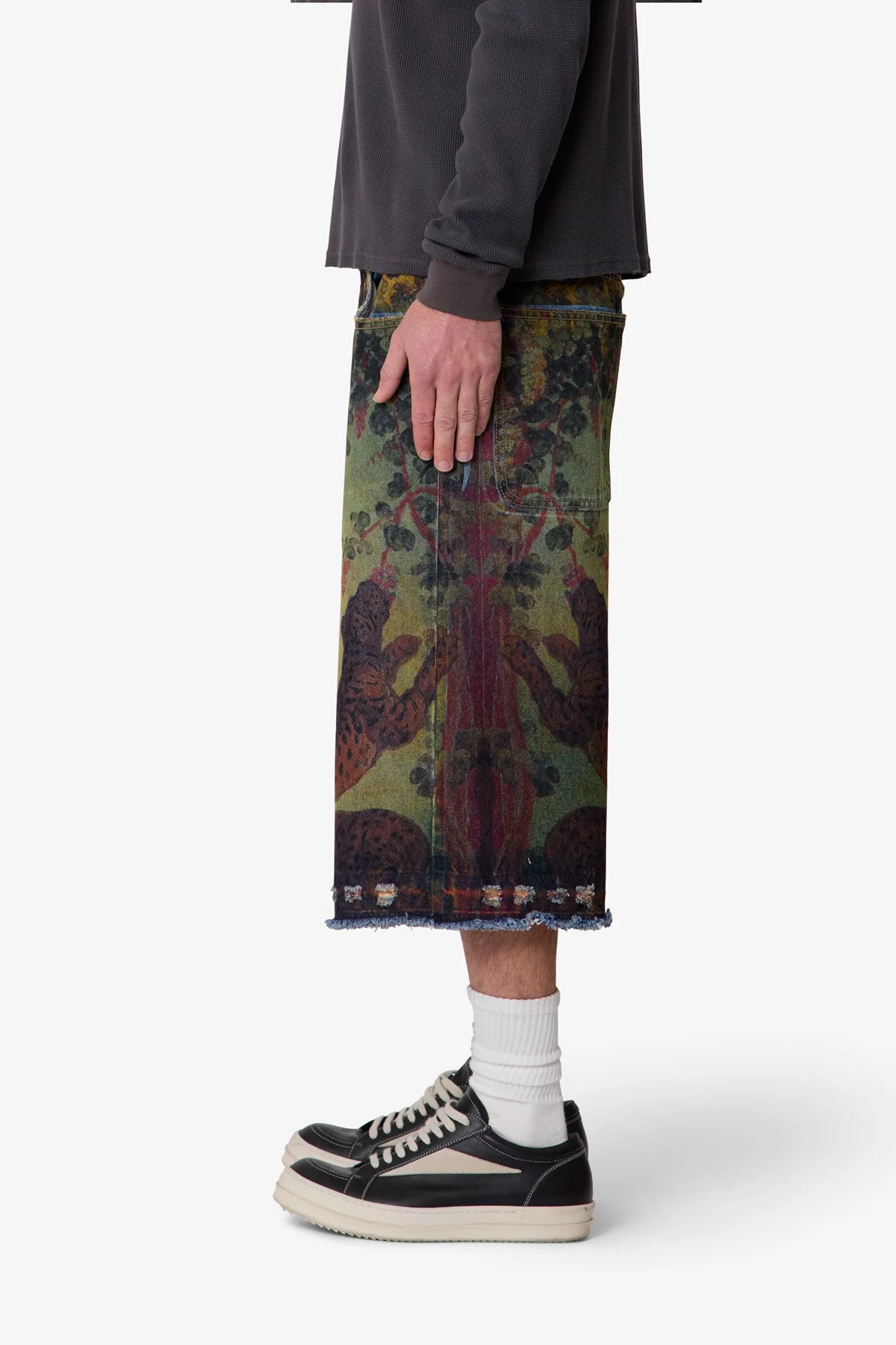 Ultra Baggy Leopard Denim Shorts - Multi - Image 4